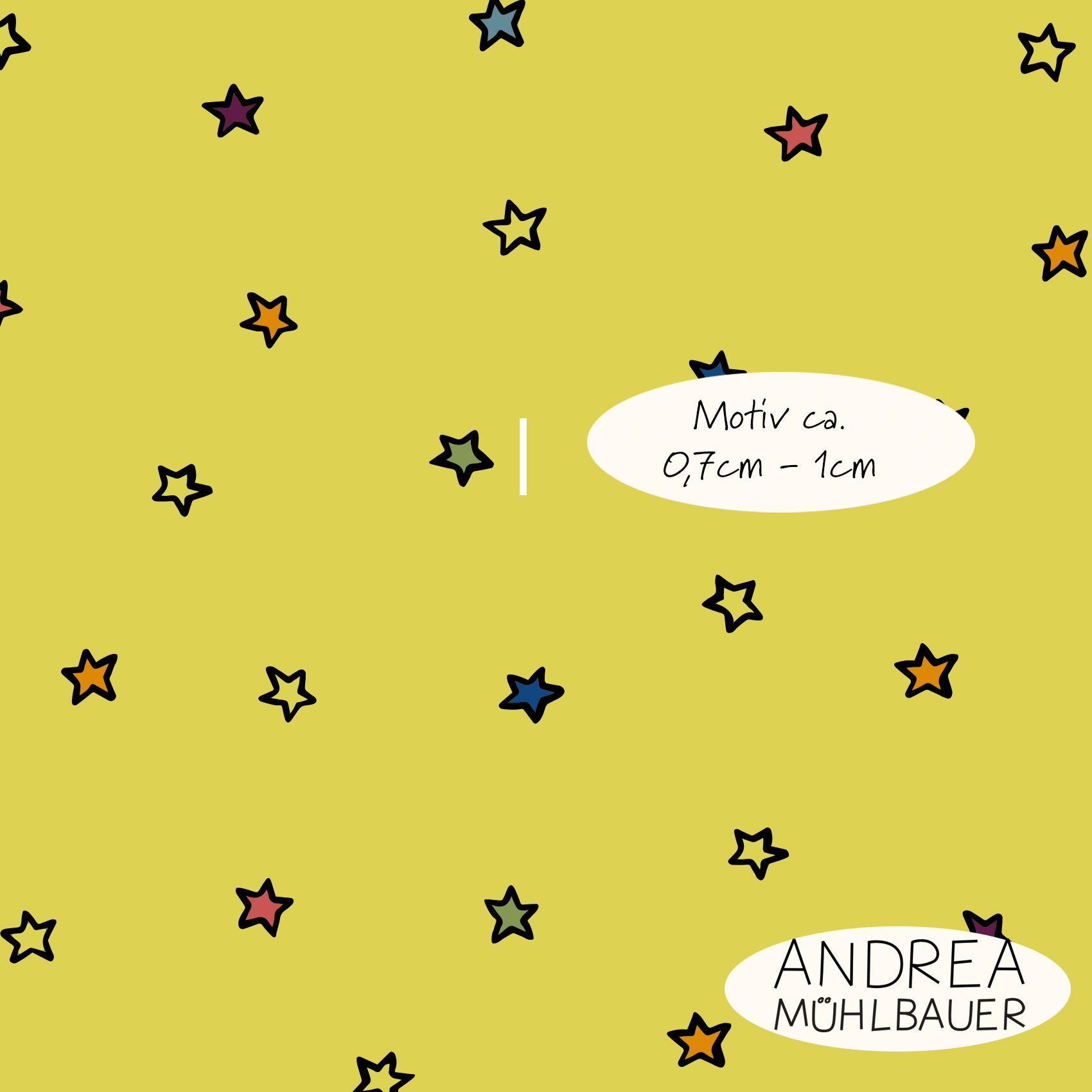 Bio Webware Stoff  -  Stars Yellow  - AndreaMuehlbauer, Sonne, Mond und Sterne, Fantasy, gelb, 100% Bio-Baumwolle