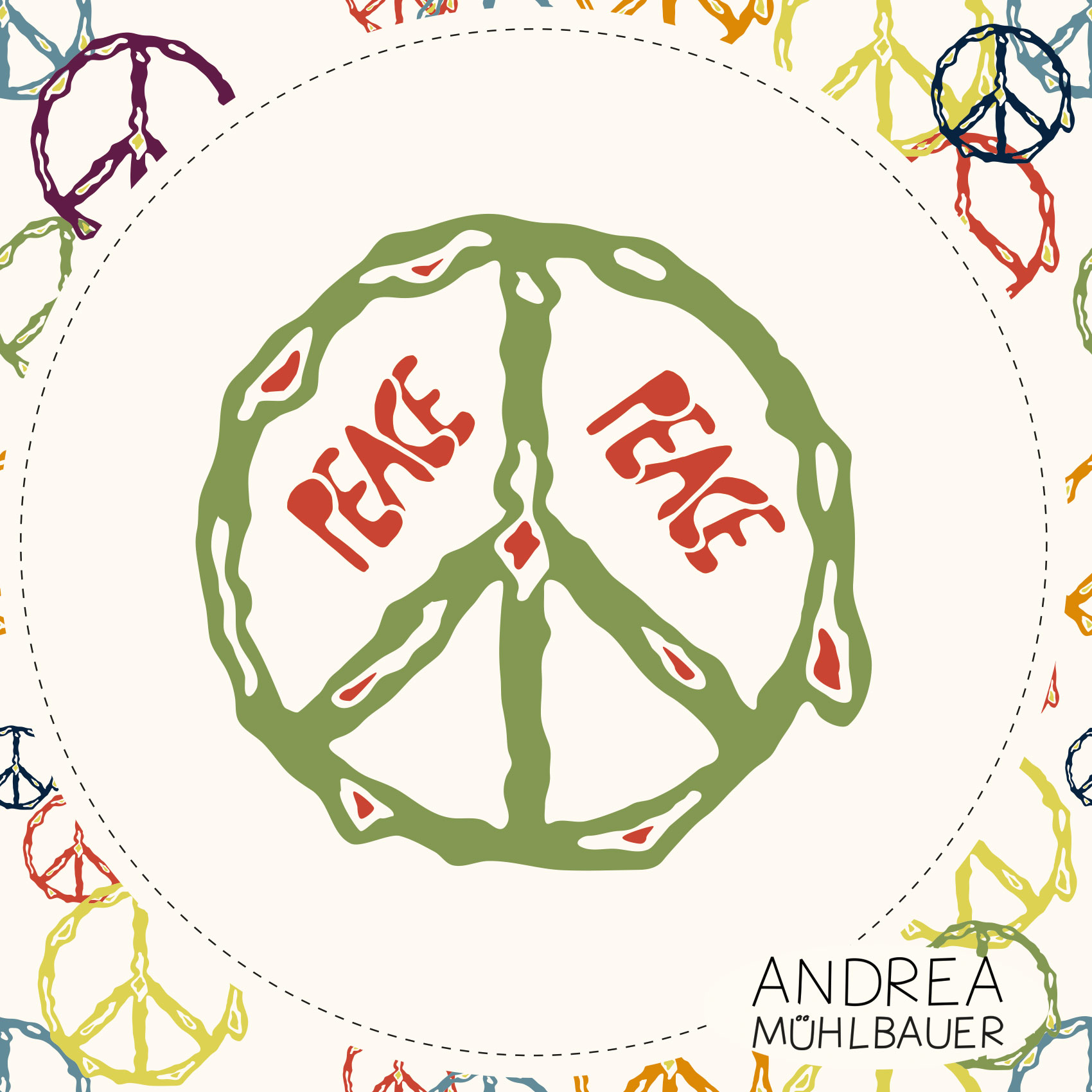 Bio Stoff  - 50 cm Panel Peacezeichen Kissen Grün - AndreaMuehlbauer, bunt, Schrift 