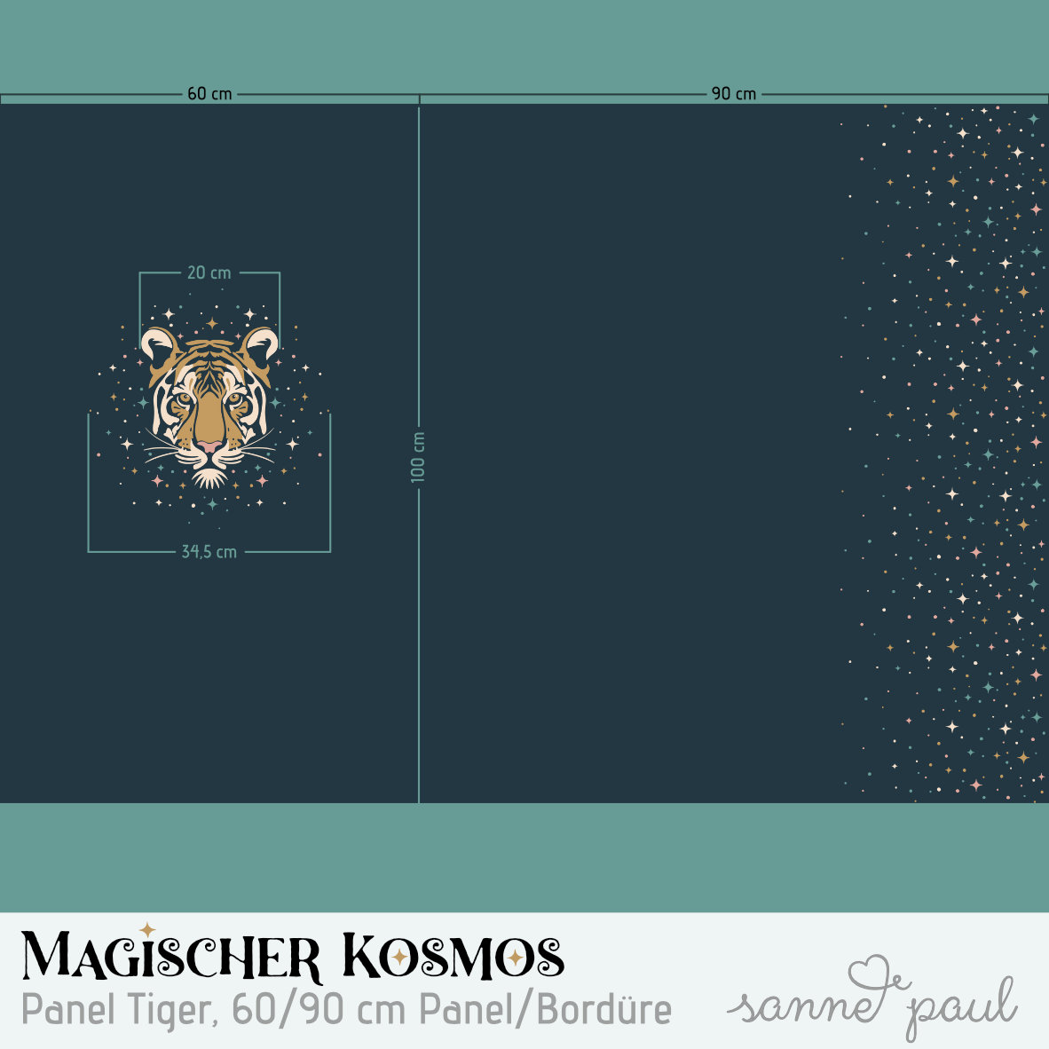 Bio Webware Stoff - 1,0 m Panel Magischer Kosmos Tiger Bordüre - SannePaul, Tiere, blau, 100% Bio-Baumwolle Bio Webware Stoff - 1,0 m Panel Magischer Kosmos Tiger Bordüre - SannePaul, Tiere, blau, 100% Bio-Baumwolle