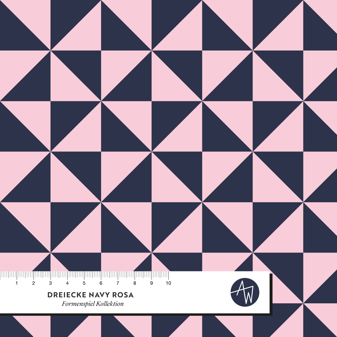 Bio Stoff - Formenspiel Dreiecke Navy Rosa von Alexandra Weise in rosa und blau