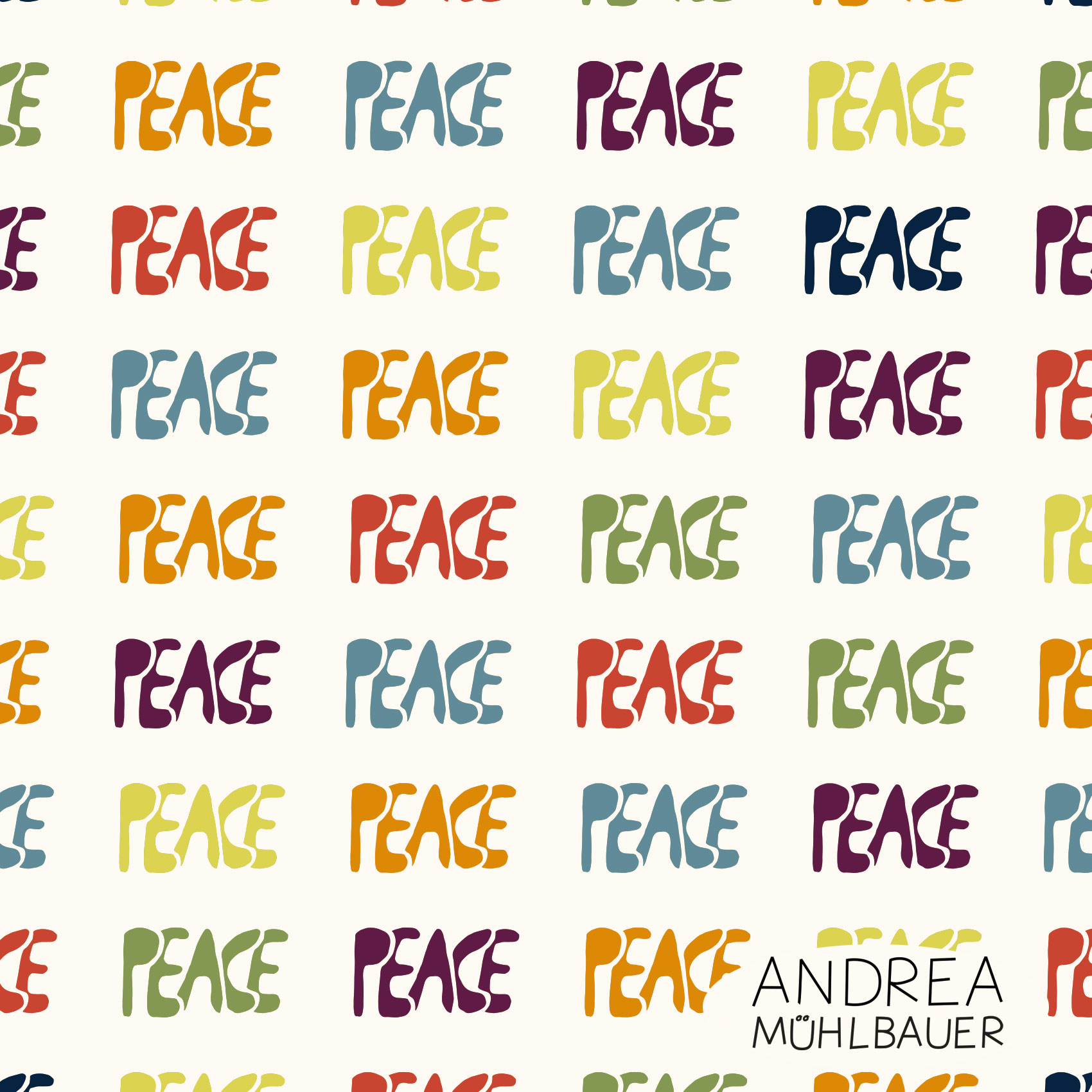 Bio Webware Stoff  - Peace in Regenbogenfarben - AndreaMuehlbauer, creme, Schrift, 100% Bio-Baumwolle
