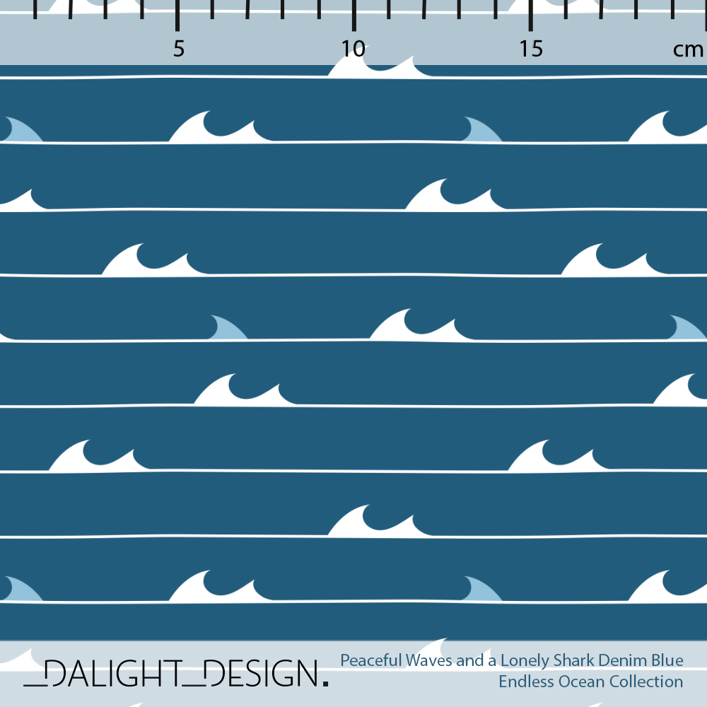 Bio Stoff - Peaceful Waves And A Lonely Shark Denim Blue von Dalight Design in blau