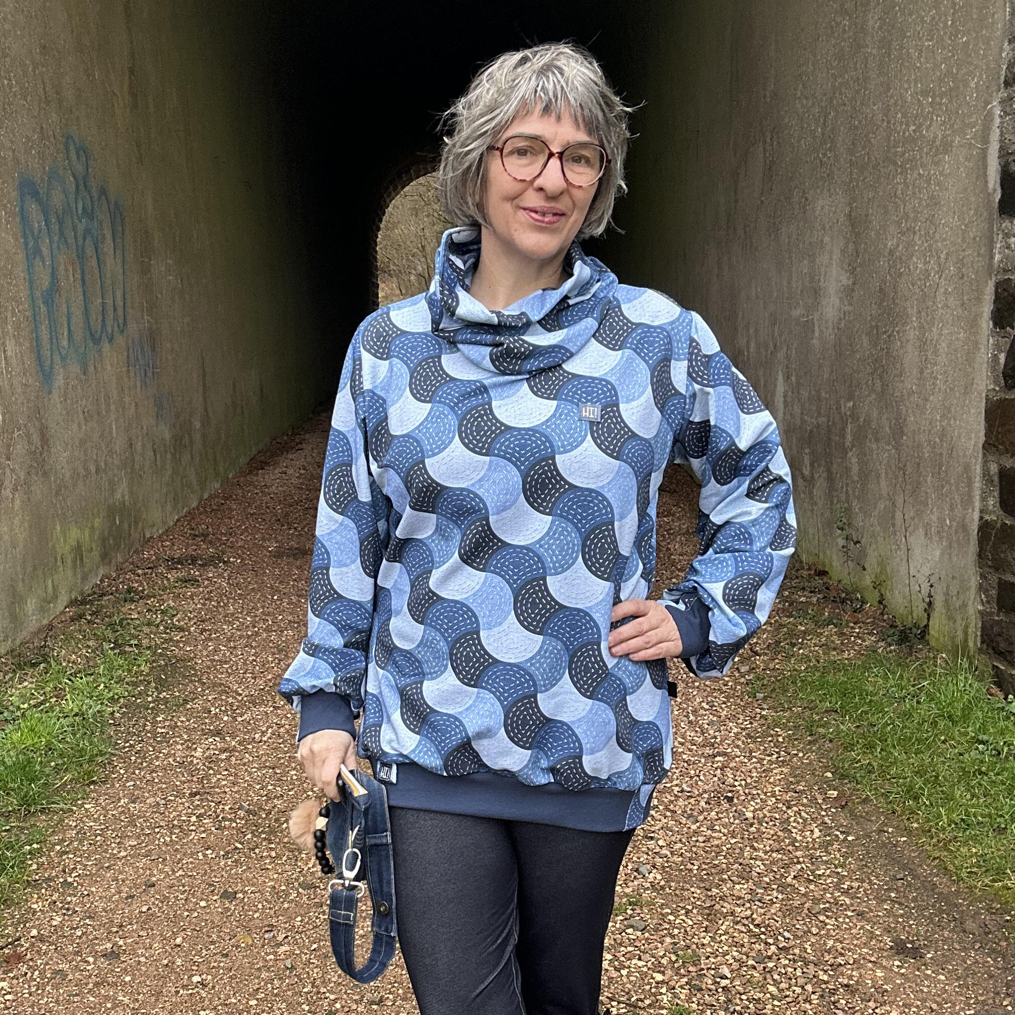 Organic Fabric - Sashiko Shells Patchwork blue