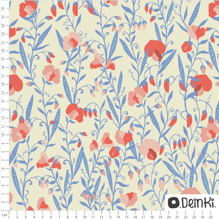 Bio Stoff  -  Edelwicken  - Deinki, Frühling, creme, Floral & Blumen, weiß
