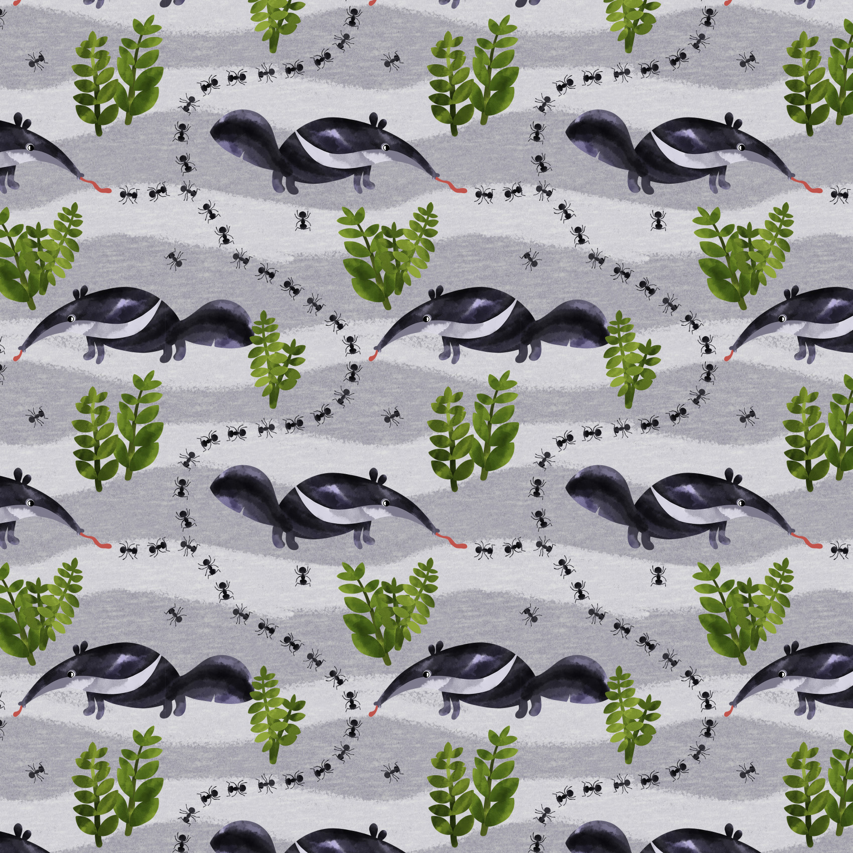 Scuba Stoff  -  Ameisenbär  - Enemenemeins, Streifen, Tiere, grau, Breite 150 cm