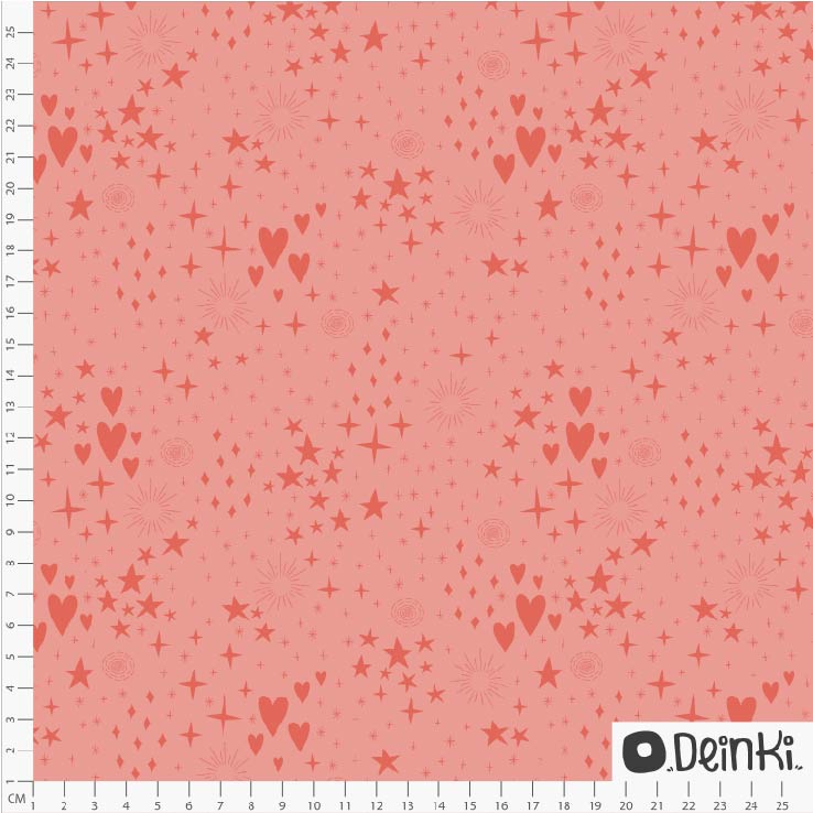 Bio Stoff  - Sternen Funken und Herzen Rosa Rot - Deinki, rosa, Herzen