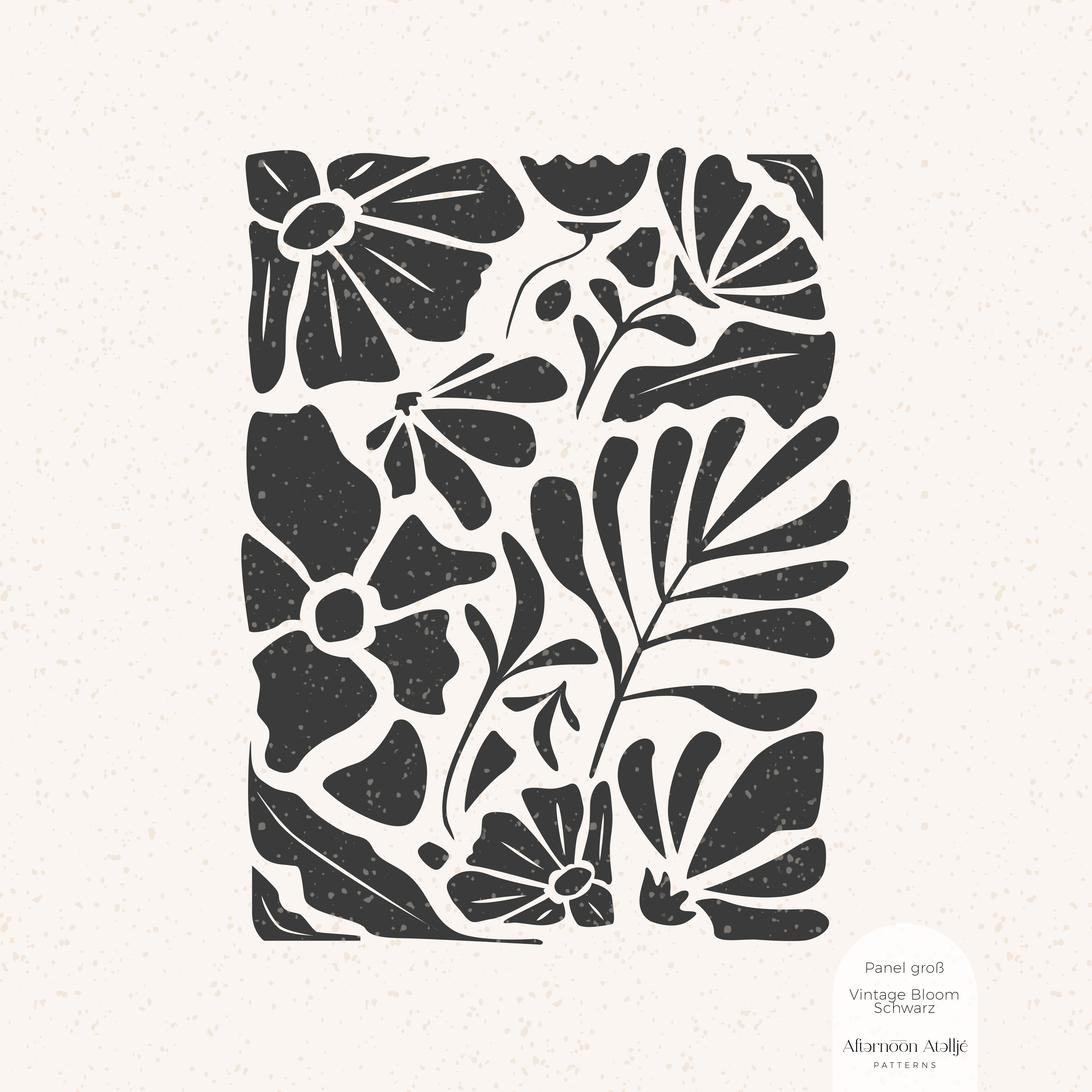 Organic Fabric - Vintage Bloom Black Large Panel by Afternoon Atellje in black