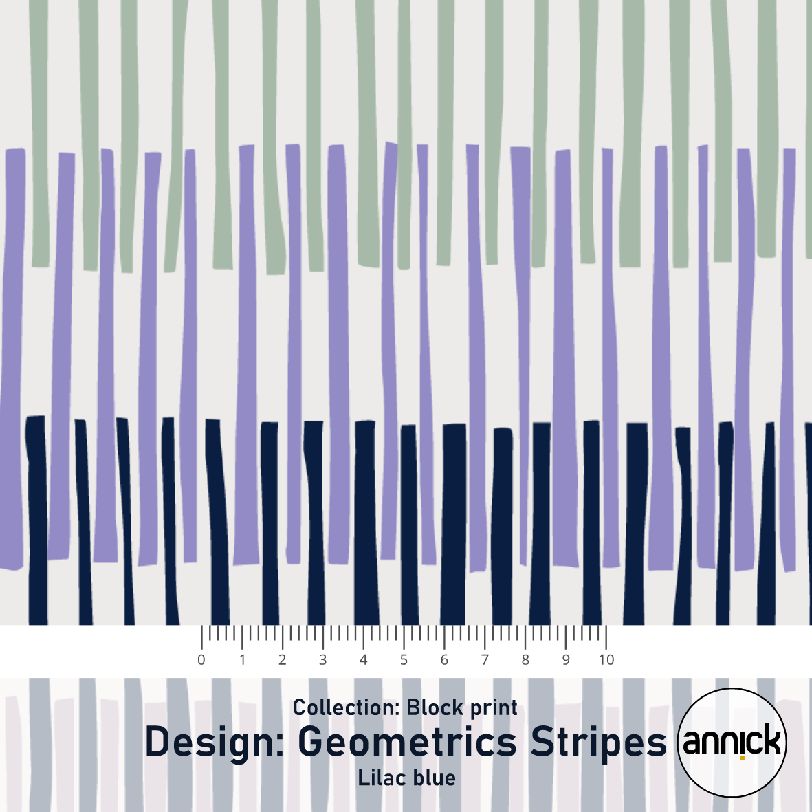 Bio Stoff  -  Block Print Geometric Stripes Dark Lilac Blue  - Annick, Streifen, lila