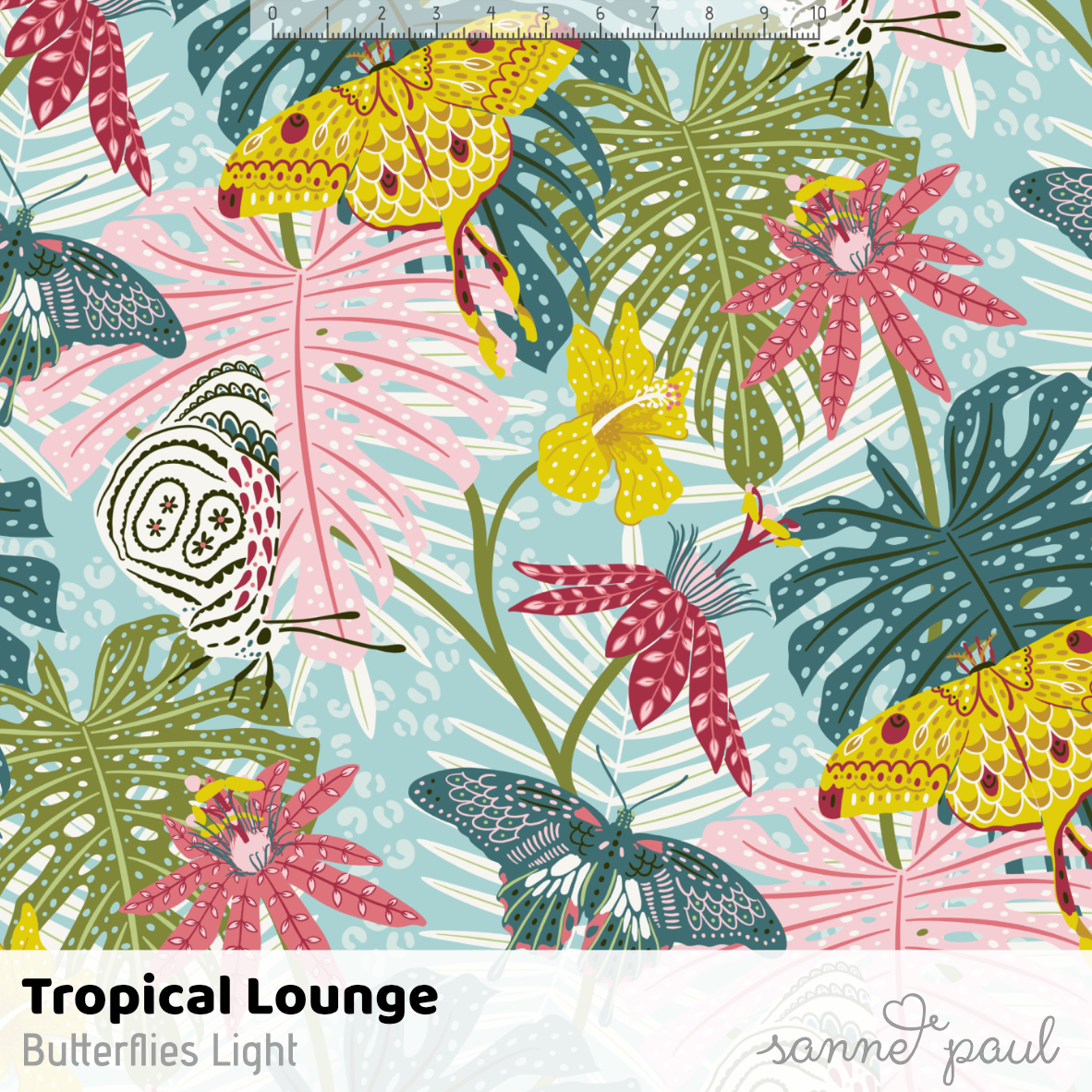Bio Stoff - Tropical Lounge Butterflies Light von Sanne Paul in bunt