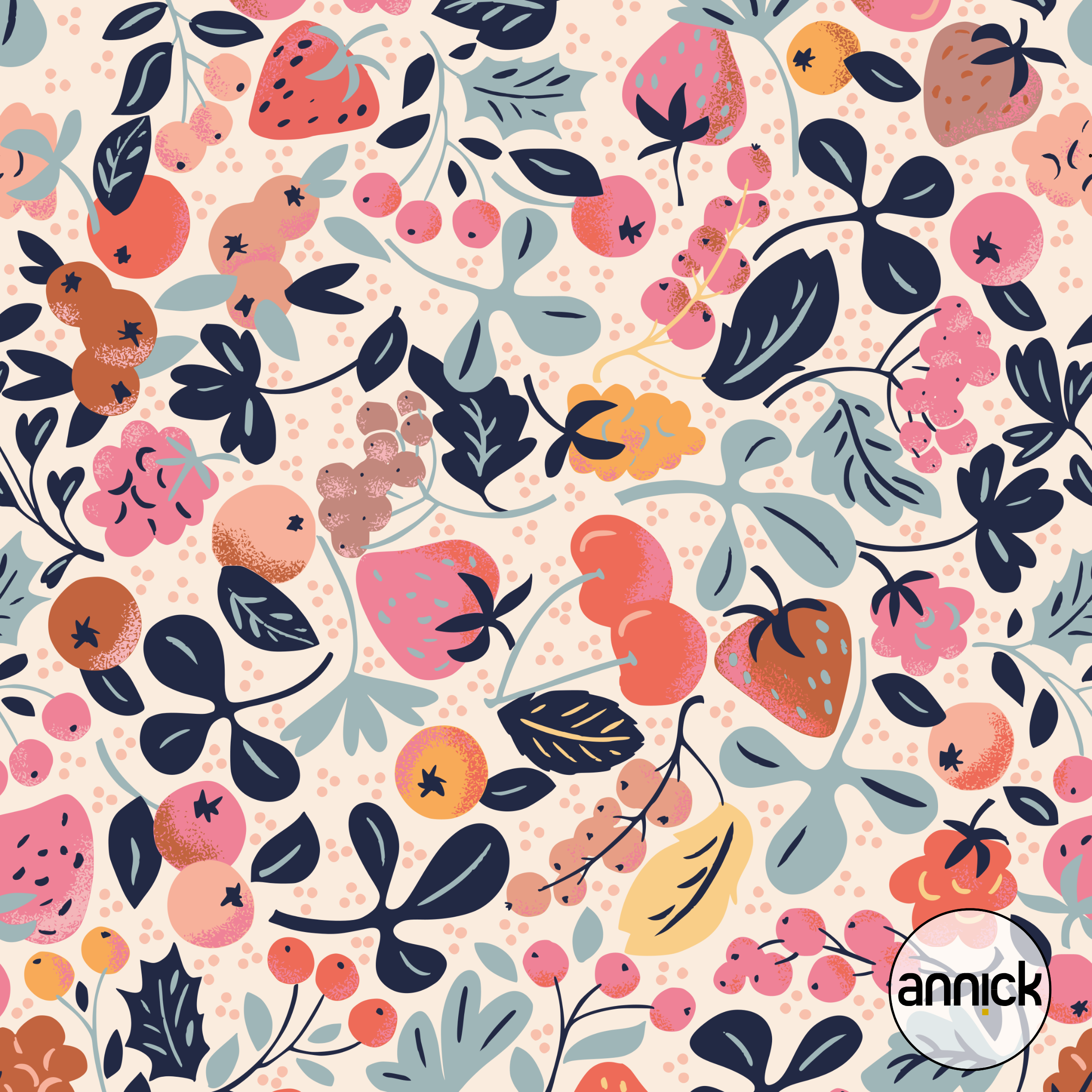 Bio Webware Stoff - Delicious Ditsy Fruits Summer Colors - Annick, bunt, creme, Blätter & Ranken, Obst & Gemüse, 100% Bio-Baumwolle Bio Webware Stoff - Delicious Ditsy Fruits Summer Colors - Annick, bunt, creme, Blätter & Ranken, Obst & Gemüse, 100% Bio-Baumwolle