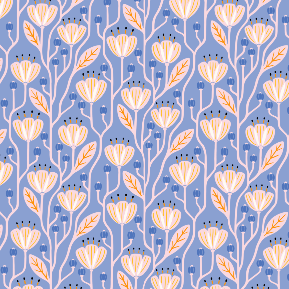 Bio Stoff  - Preppy Spring Growing Buttercups blau