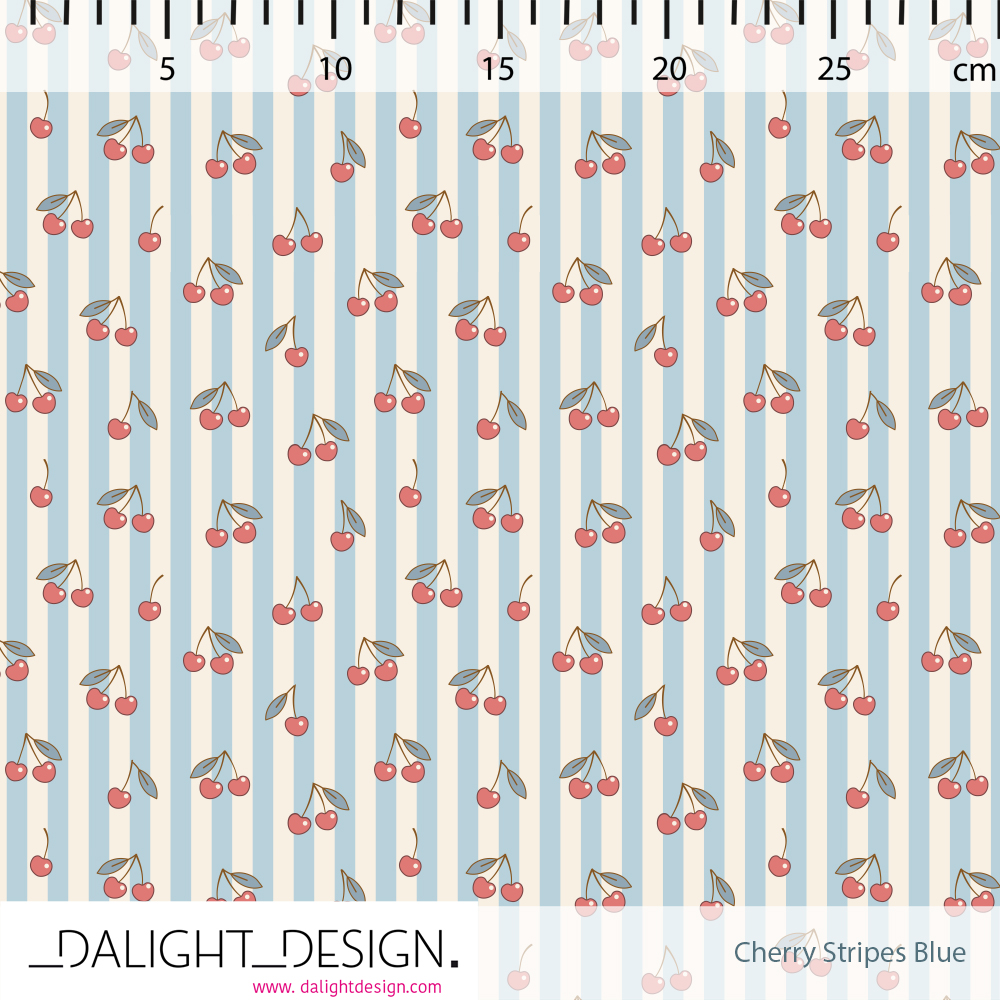 Bio Stoff  -  Cherry Stripes Blue  - DalightDesign, Streifen, blau, Obst & Gemüse
