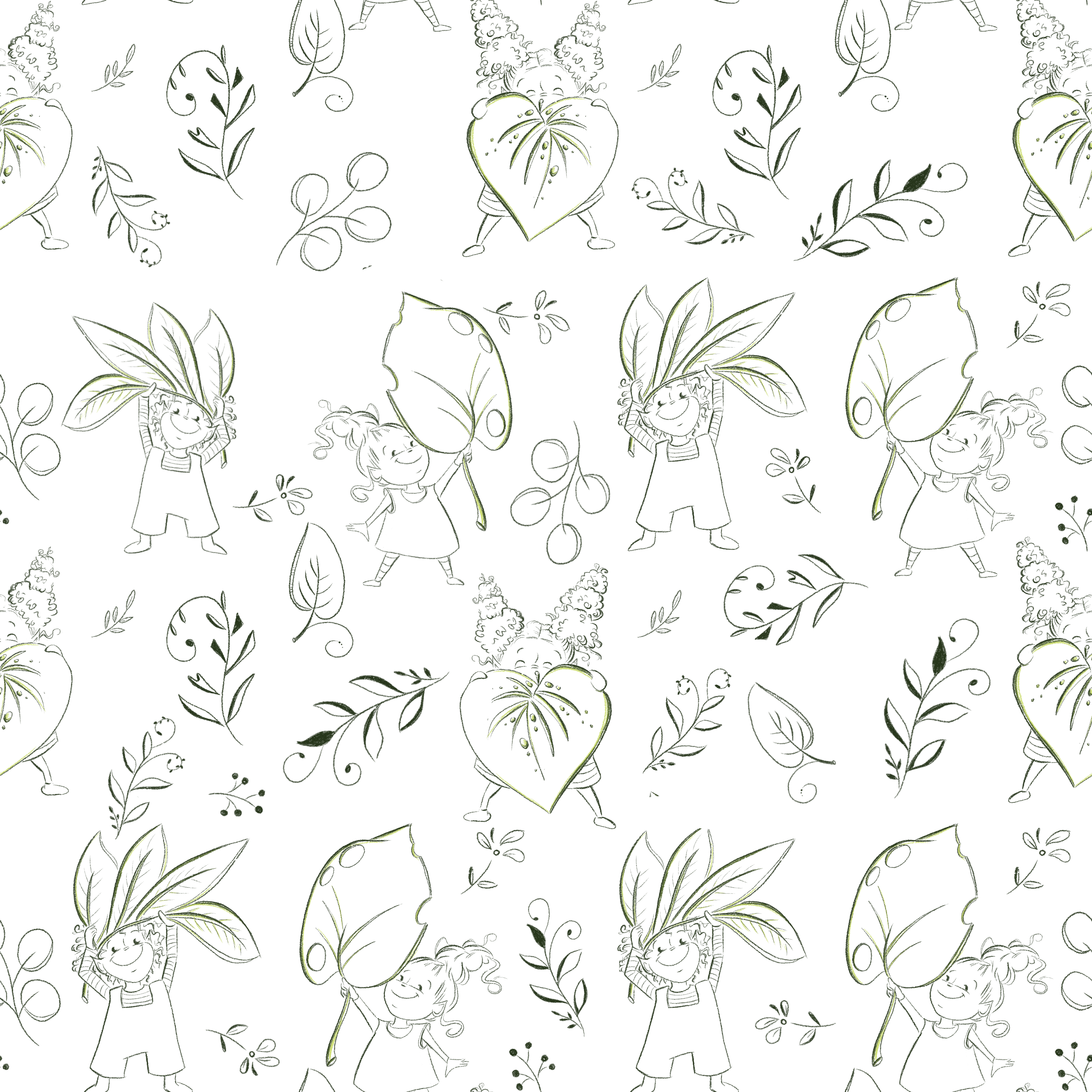 Bio Stoff  -  Botanical Fairytale Skizze weiß, groß