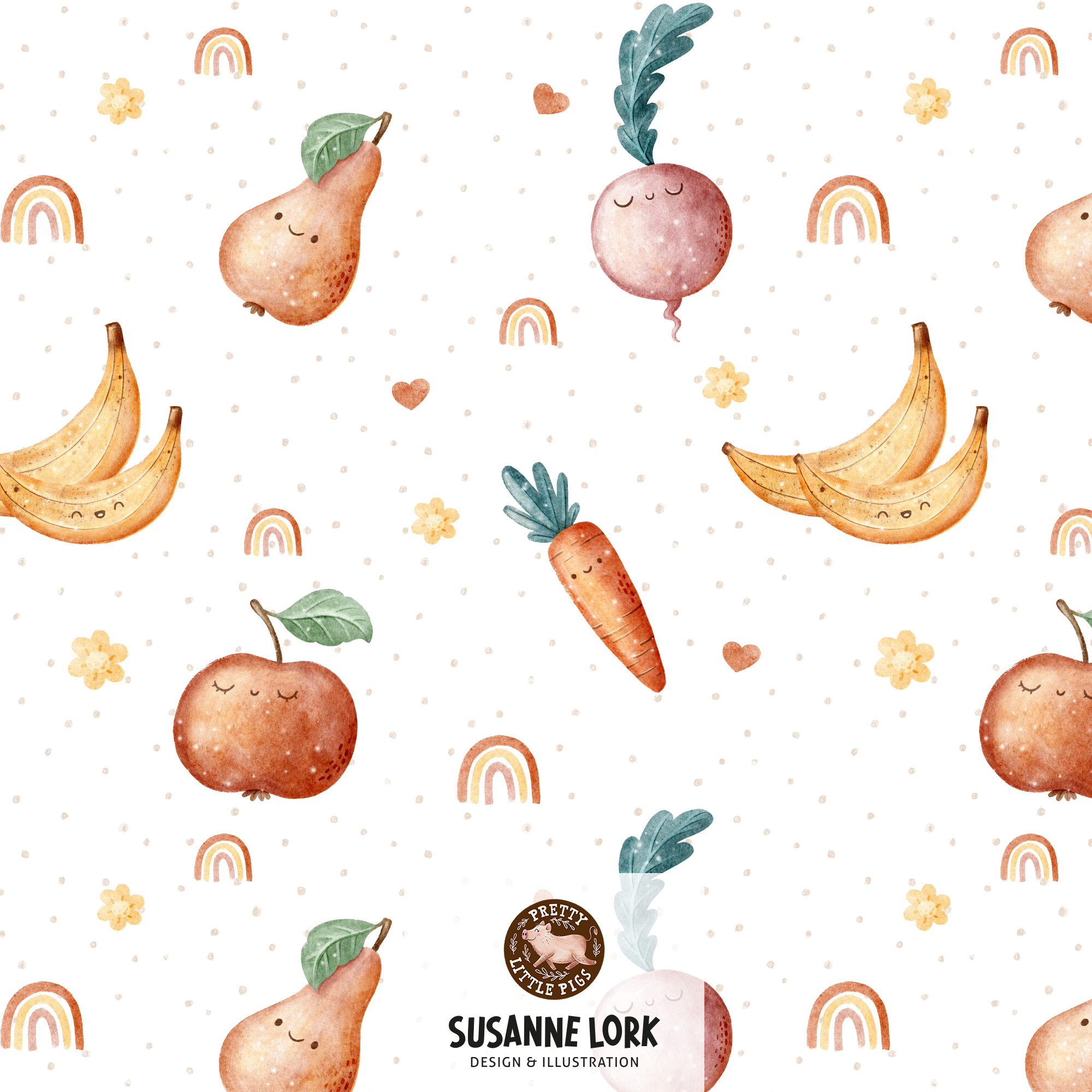 Bio Summersweat Stoff  - First Baby Food weiß - PrettyLittlePigs, weiß, Essen, Obst Breite 150 cm
