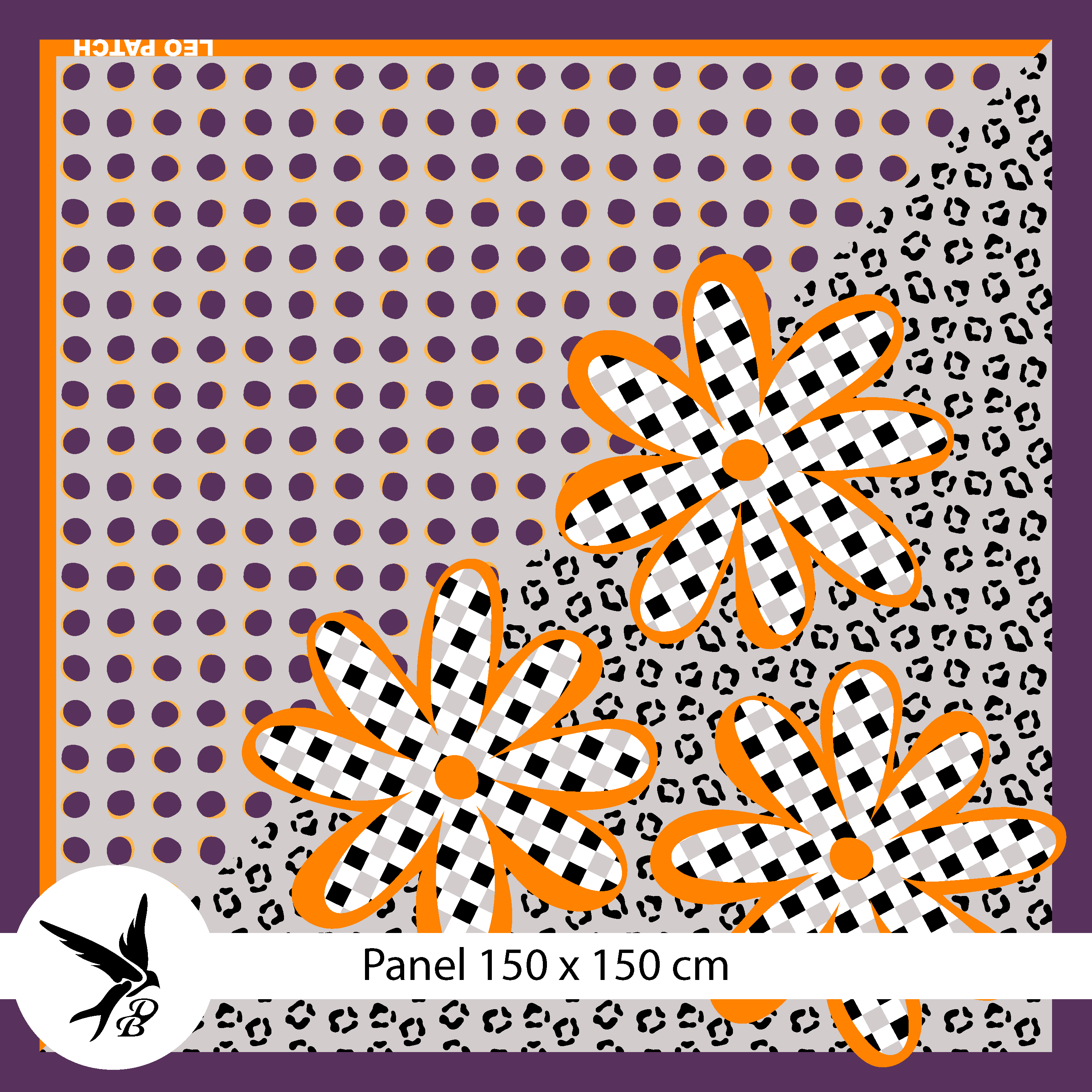 Bio Fabric - Leo Patch Panel Purple Orange by Daniela Bonn in purple