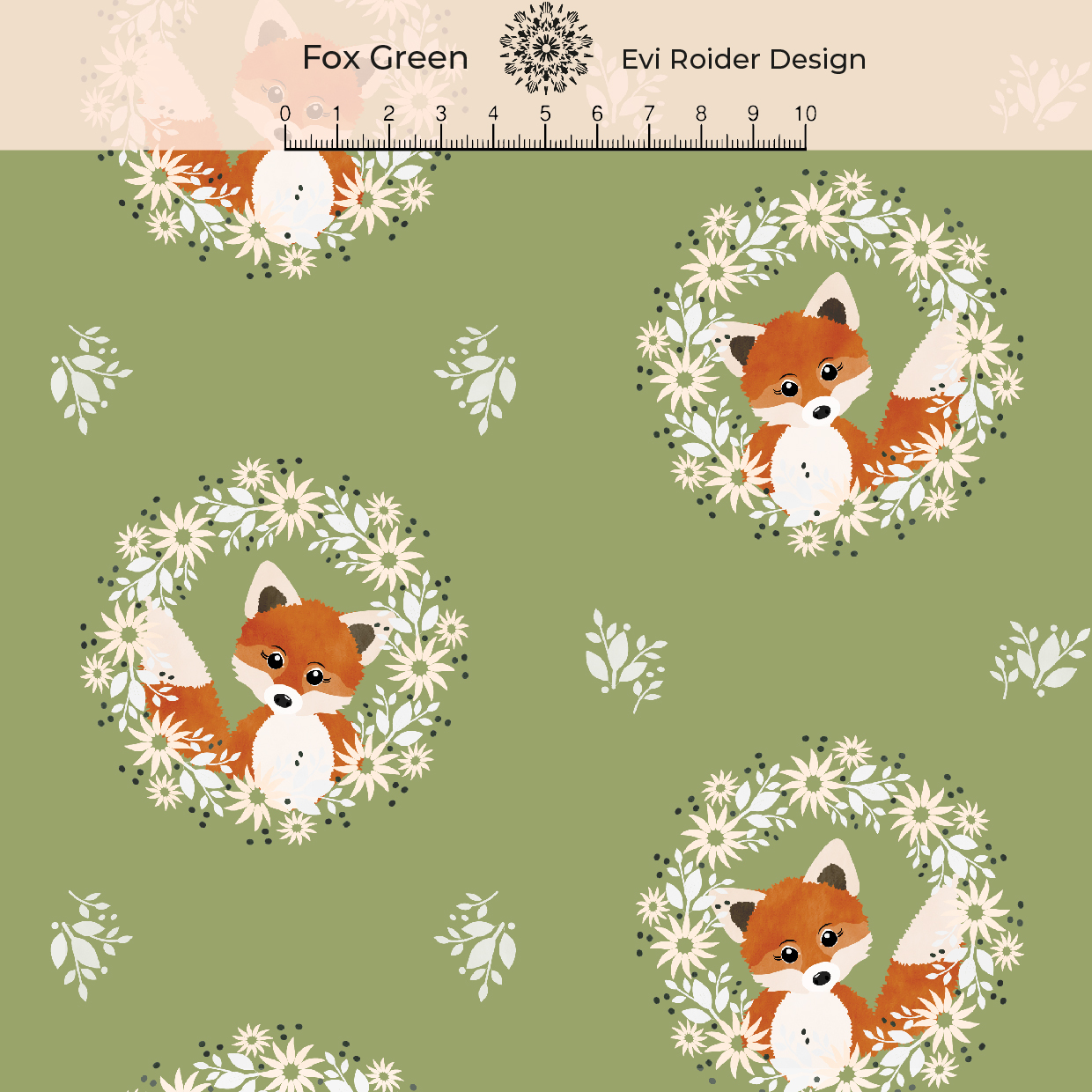Bio Webware Stoff  -  Fox Green - EviRoider, Tiere, Kinder, grün, 100% Bio-Baumwolle