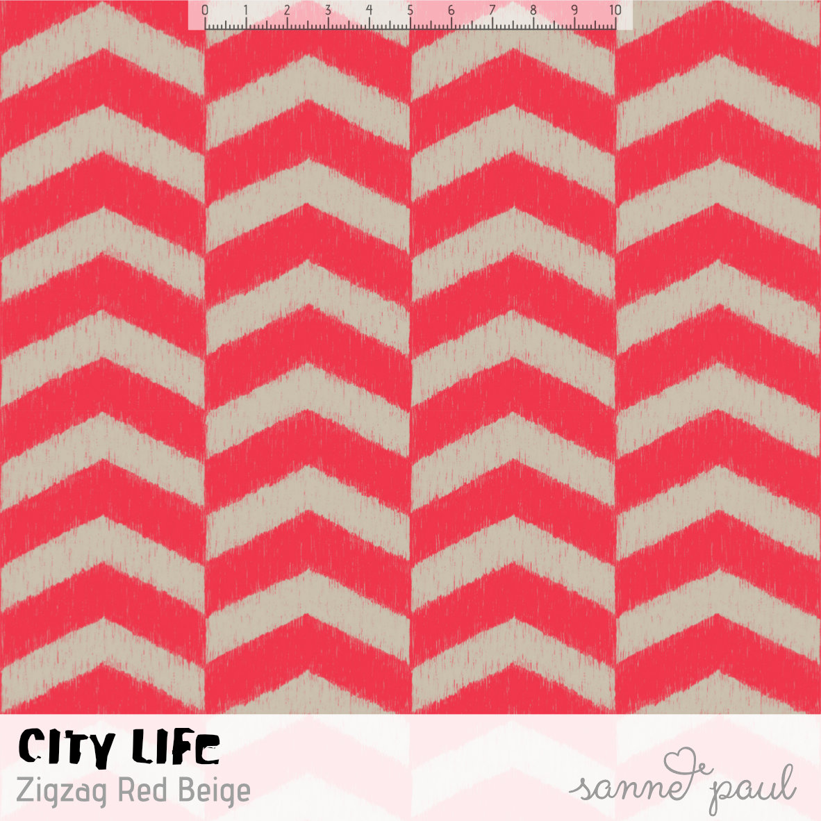 Bio Summersweat Stoff  - City Life ZigZag Red Beige - SannePaul, rot, Geometrische Muster  Breite 150 cm