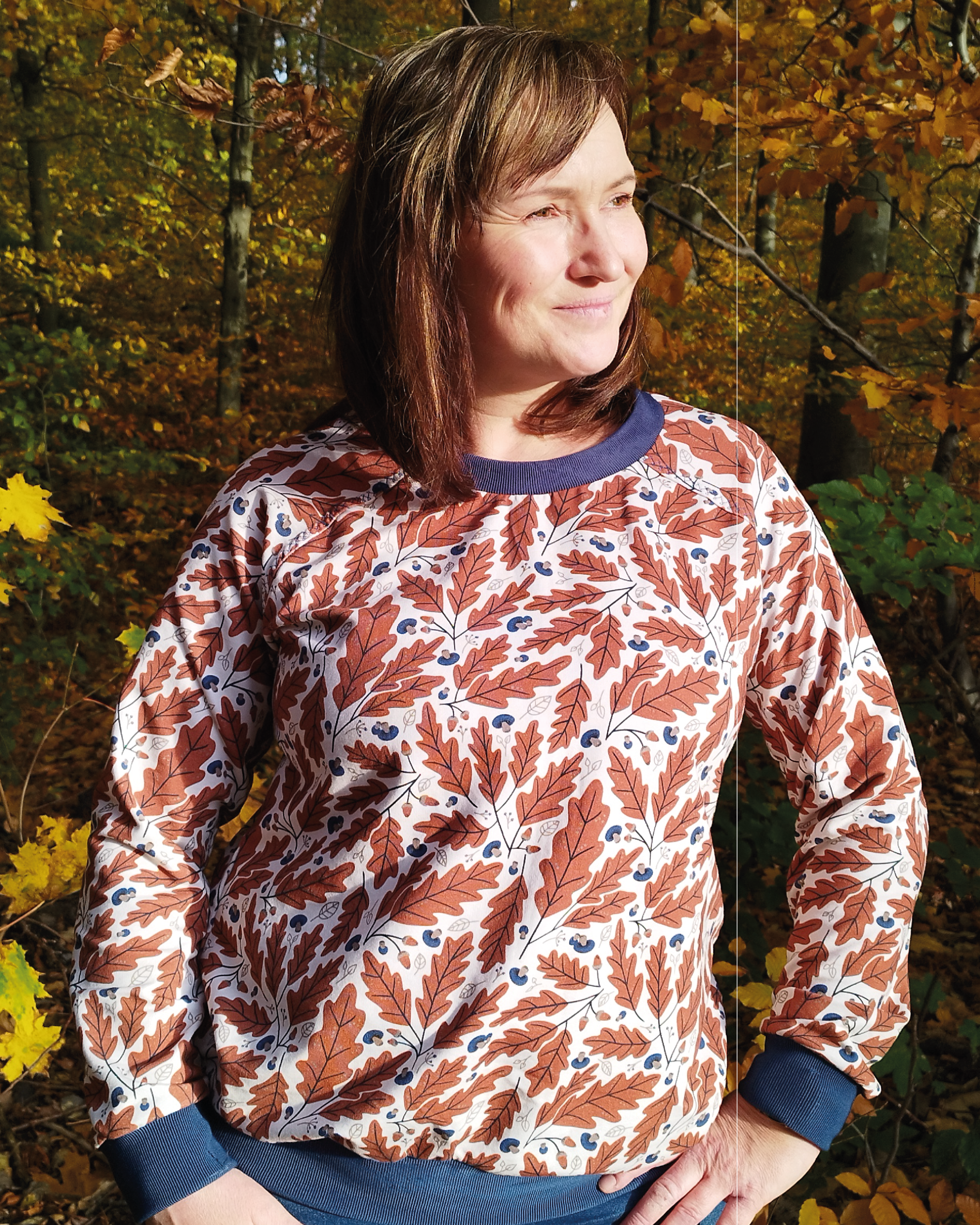 Organic Fabric - Oak Leaves Fox Brown by Alexandra Weise in brown