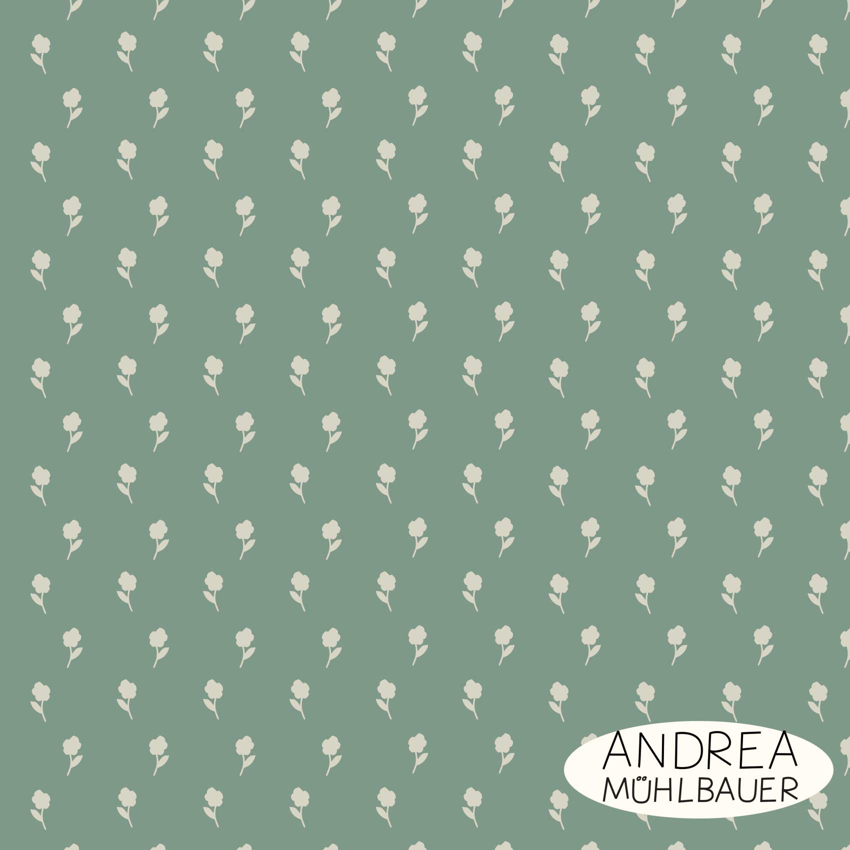 Bio Webware Stoff  -  City Flowers Small on Green  - AndreaMuehlbauer, Floral & Blumen, grün, 100% Bio-Baumwolle