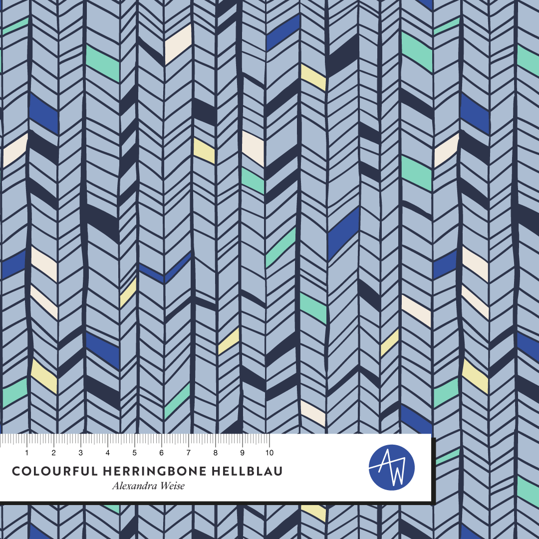 Organic Fabric  - Colourful Herringbone light blue
