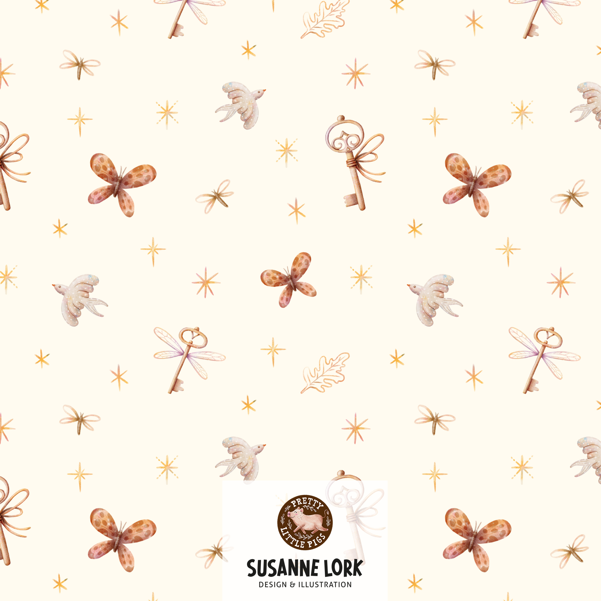 Bio Stoff - Magical Forest Keys Eierschale von Pretty Little Pigs in creme