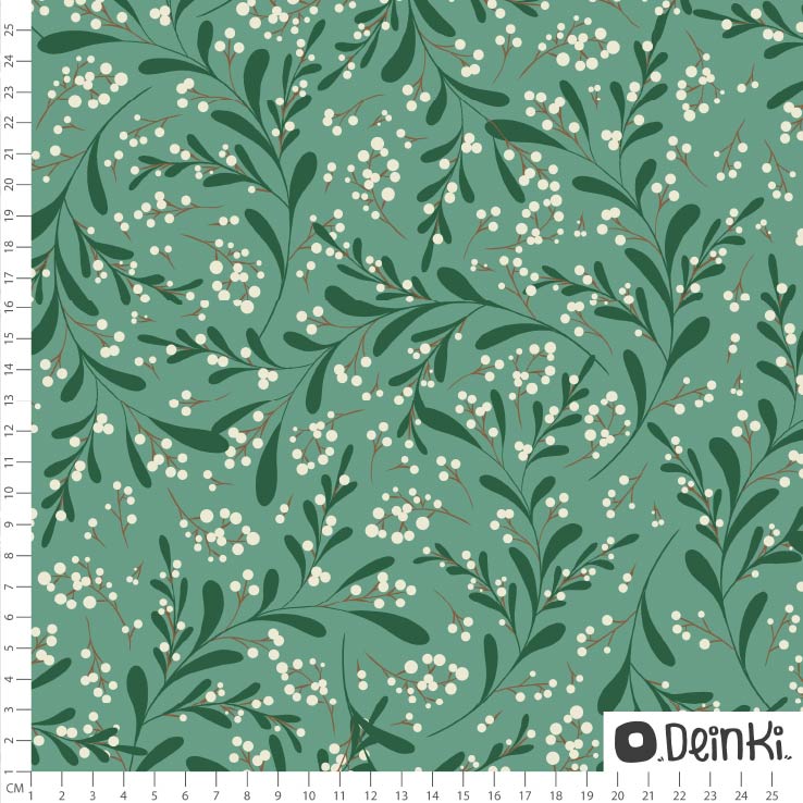 Organic Fabric - Mistletoes green