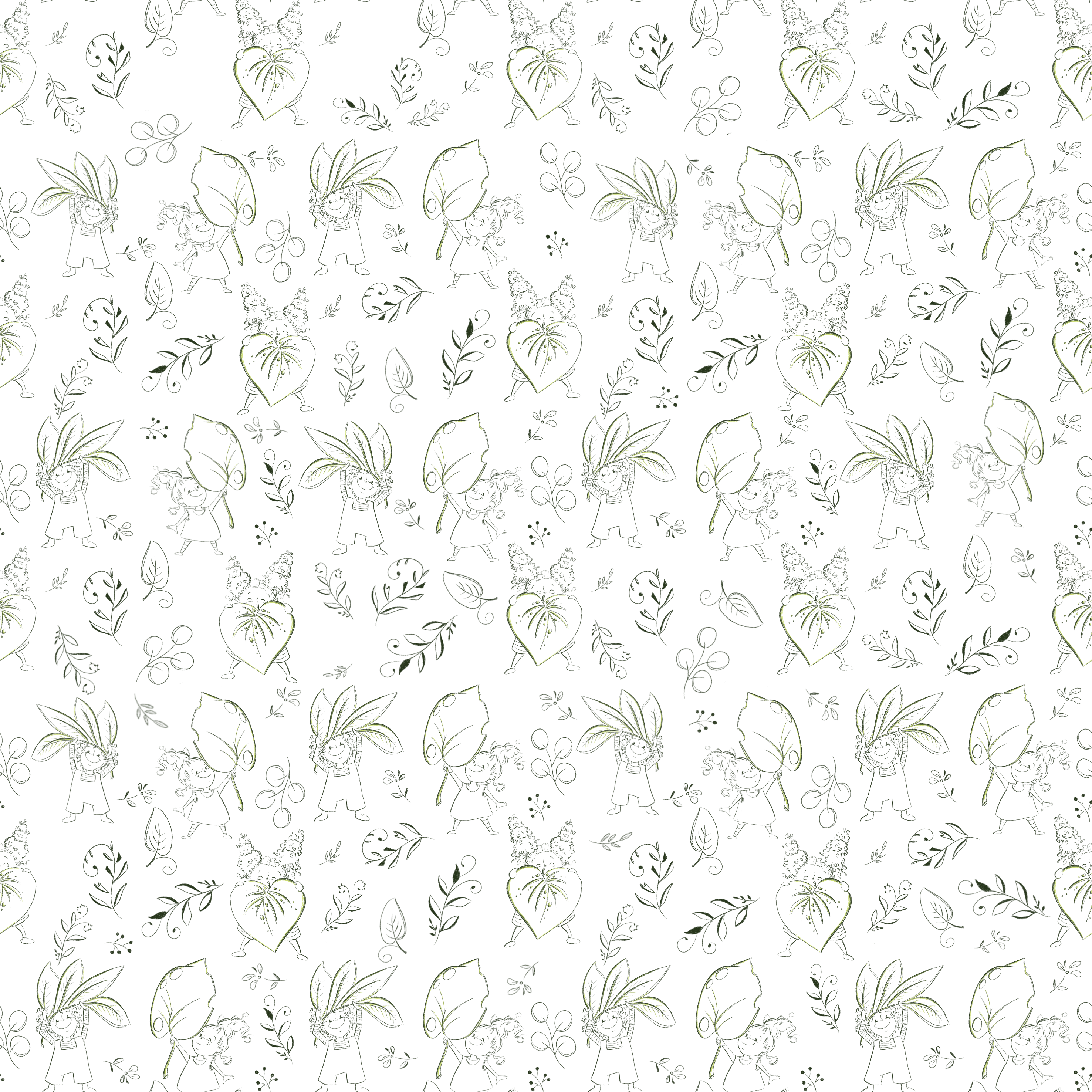 Bio Stoff  -  Botanical Fairytale Skizze weiß, mittel