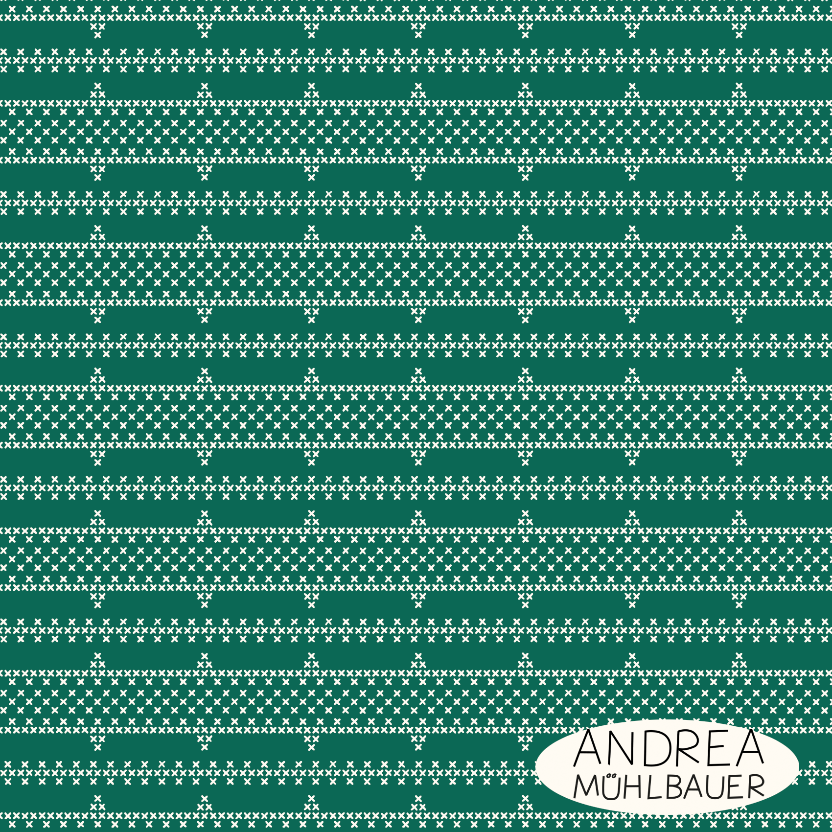 Bio Stoff - Kreuzstich Borte grün, ecru