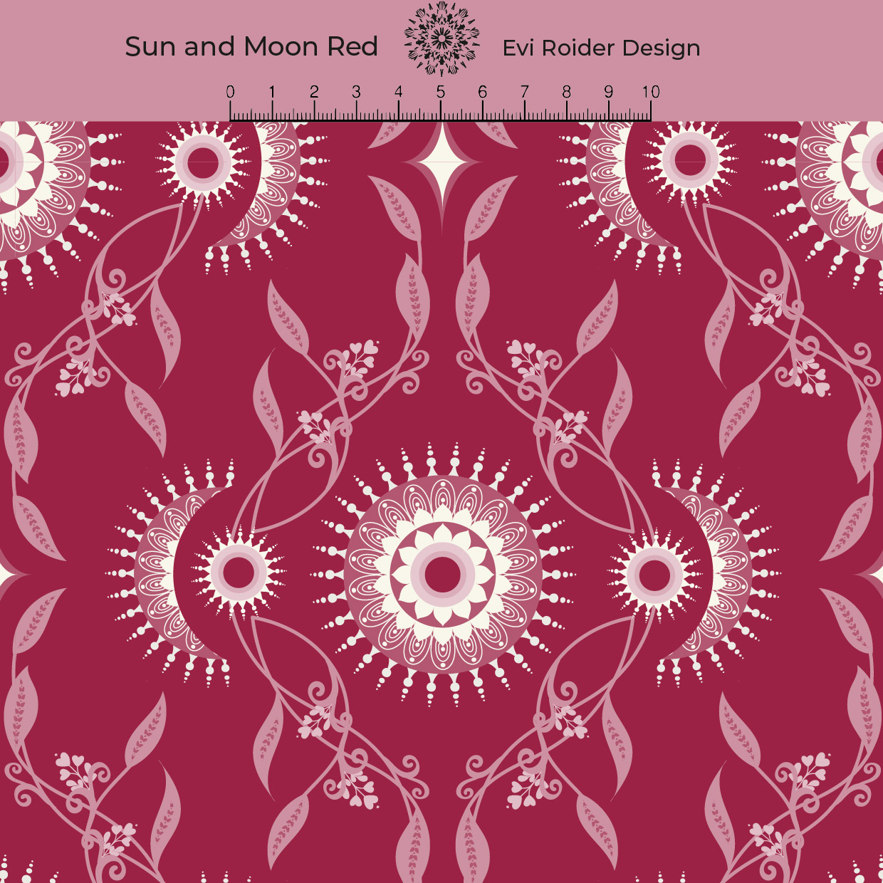 Bio Stoff  - Sun and Moon Red - EviRoider, rot, Blätter & Ranken