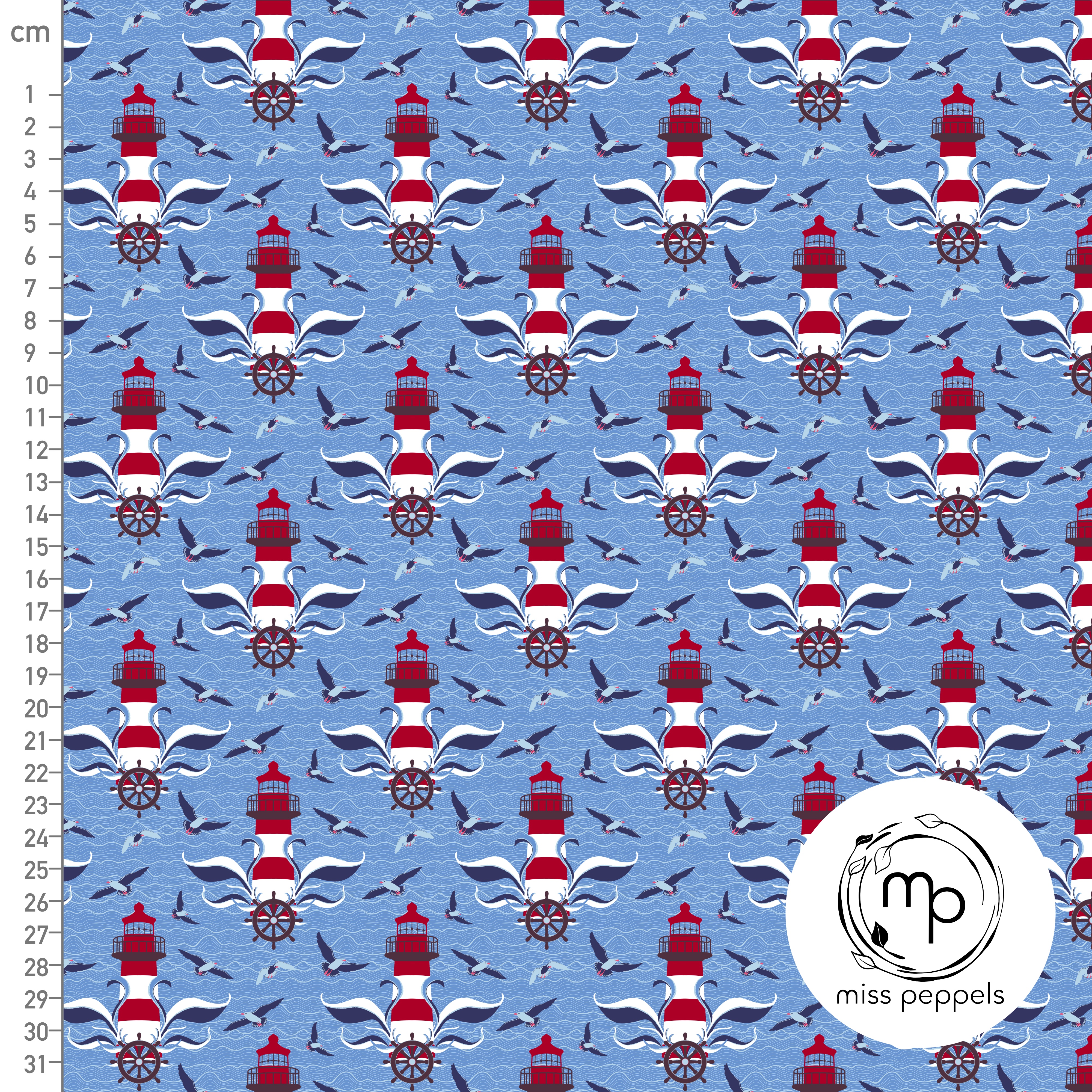Bio Stoff  - Leuchtturm blau - misspeppels, blau, Maritim