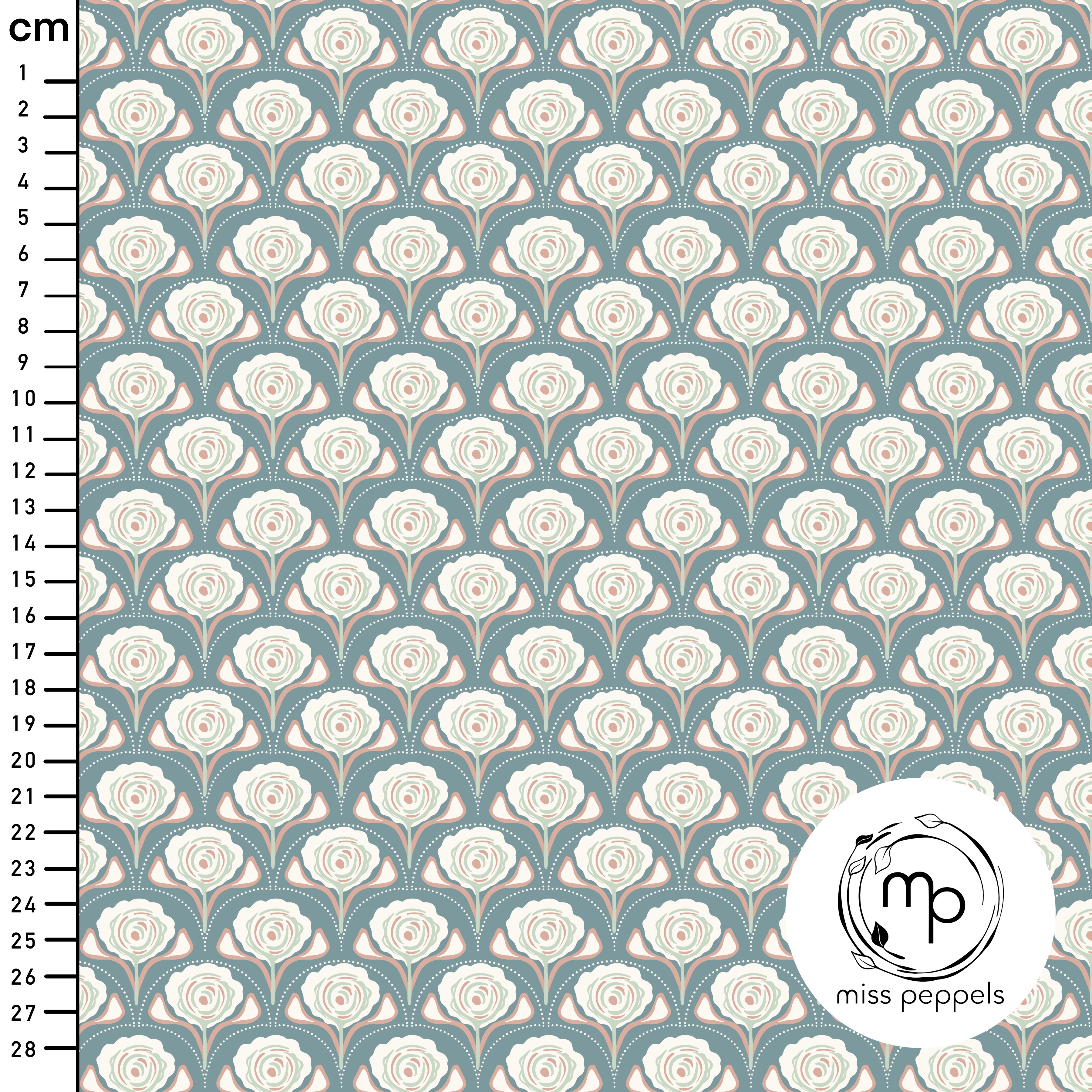 Bio Stoff  - Rosa E - misspeppels, petrol, Floral & Blumen