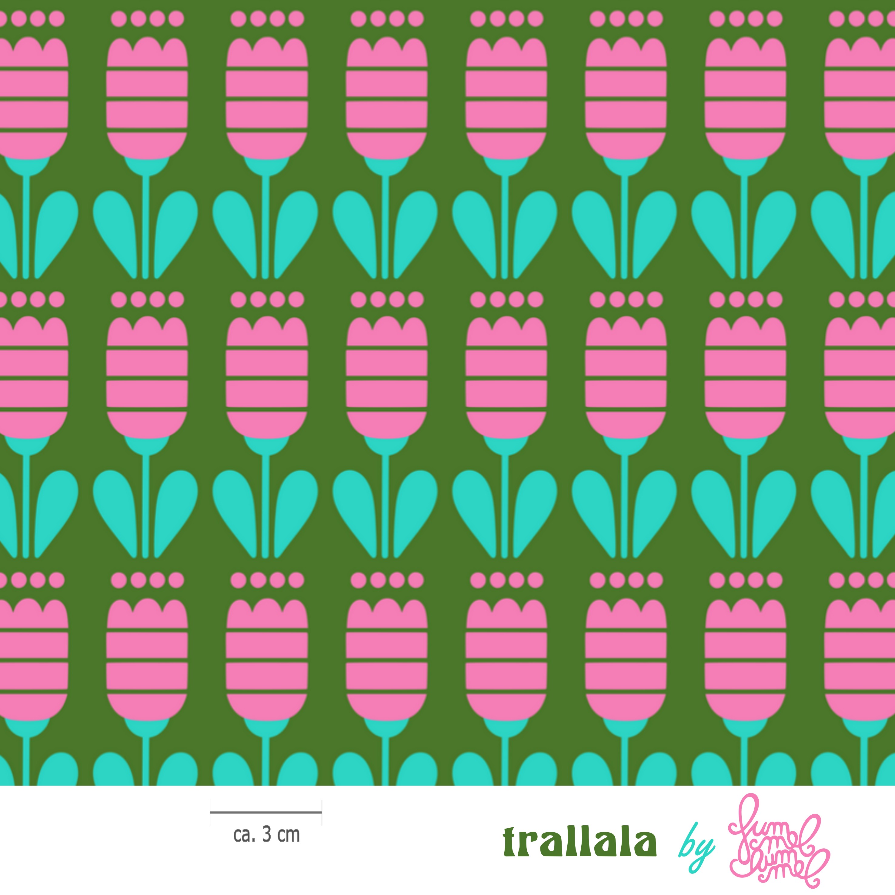 Bio Stoff  - Trallala Grün - Fummelhummel, bunt, Floral & Blumen