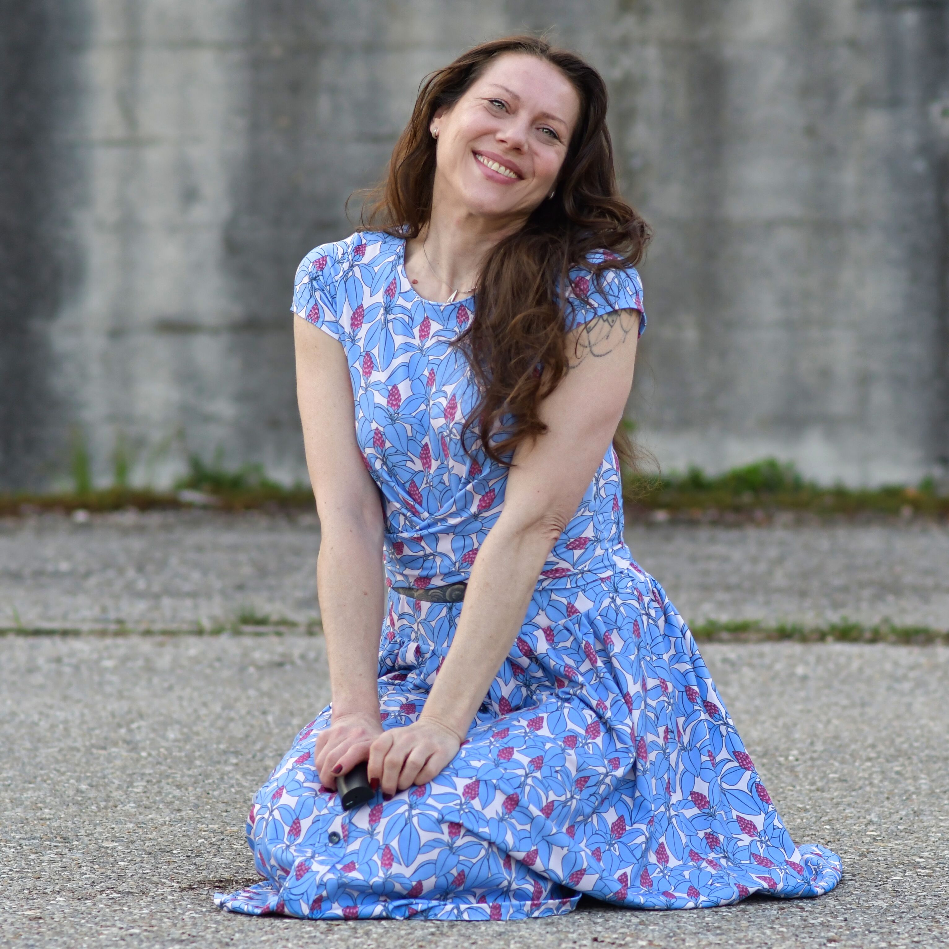 Bio-Stoff - Blätter und Knospen rosa, blau