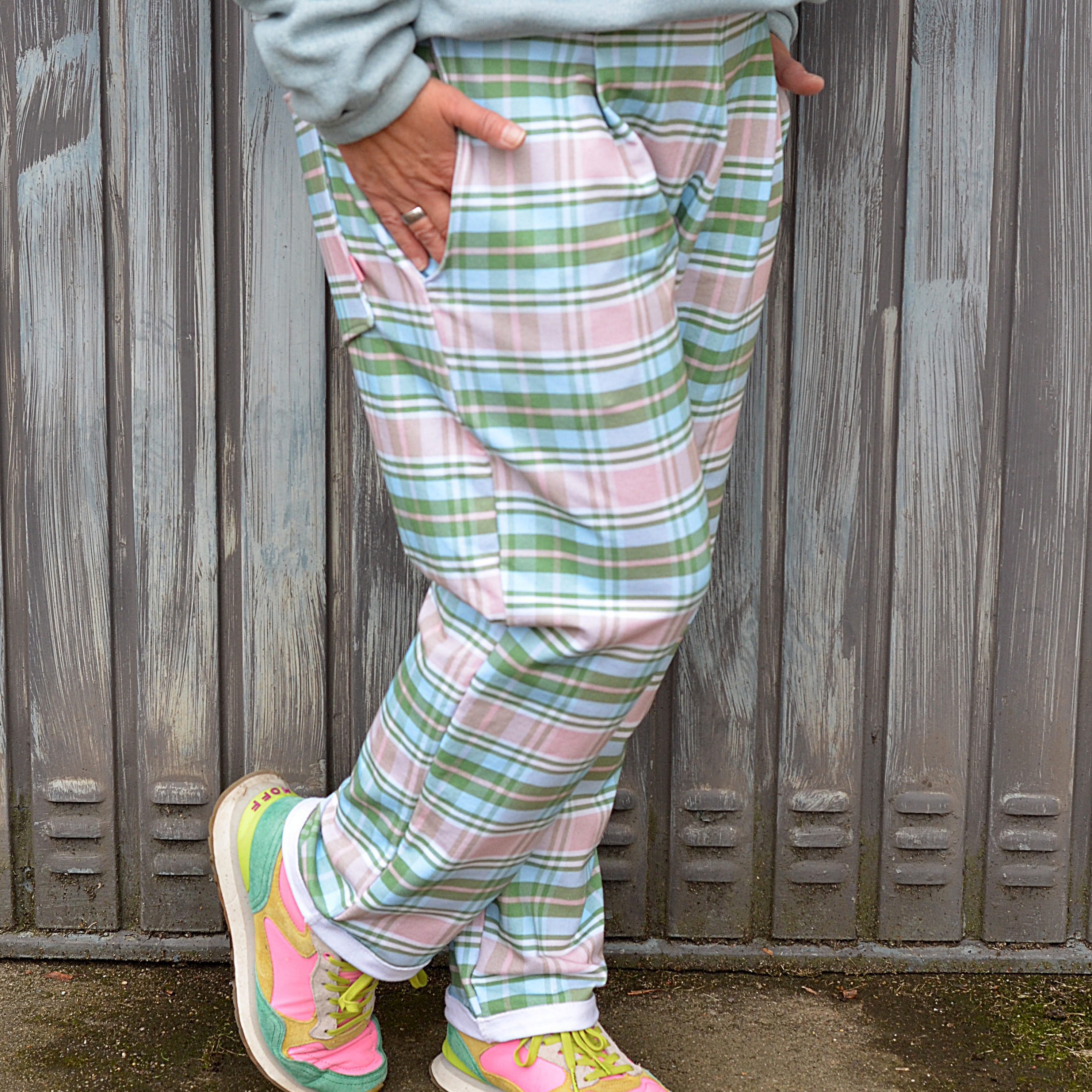 Bio Stoff - Plaid Karomuster grün, rosa