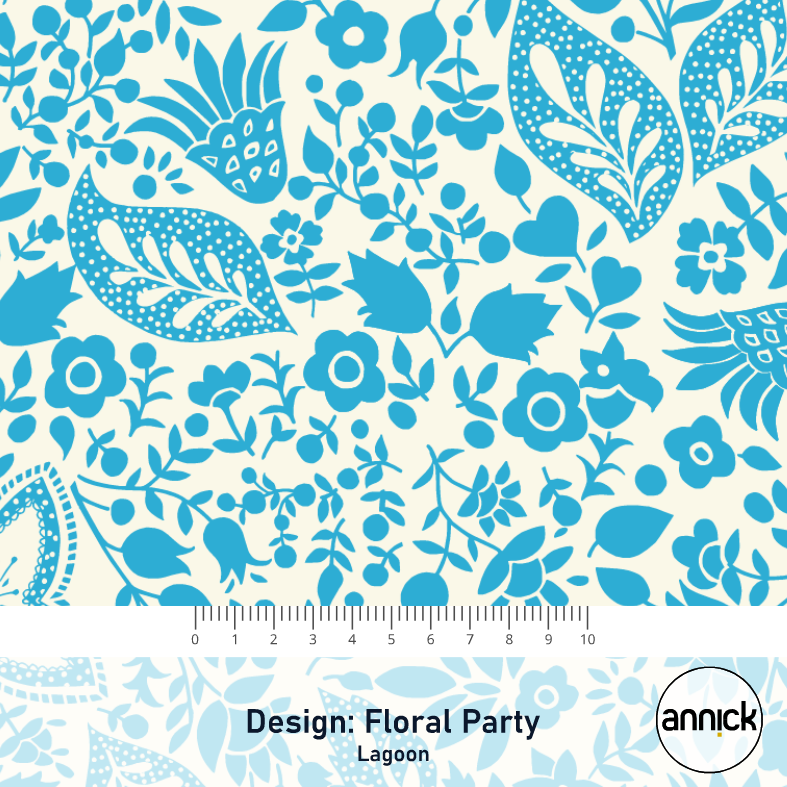 Bio Stoff  - Floral Party Lagoon - Annick, creme, Floral & Blumen