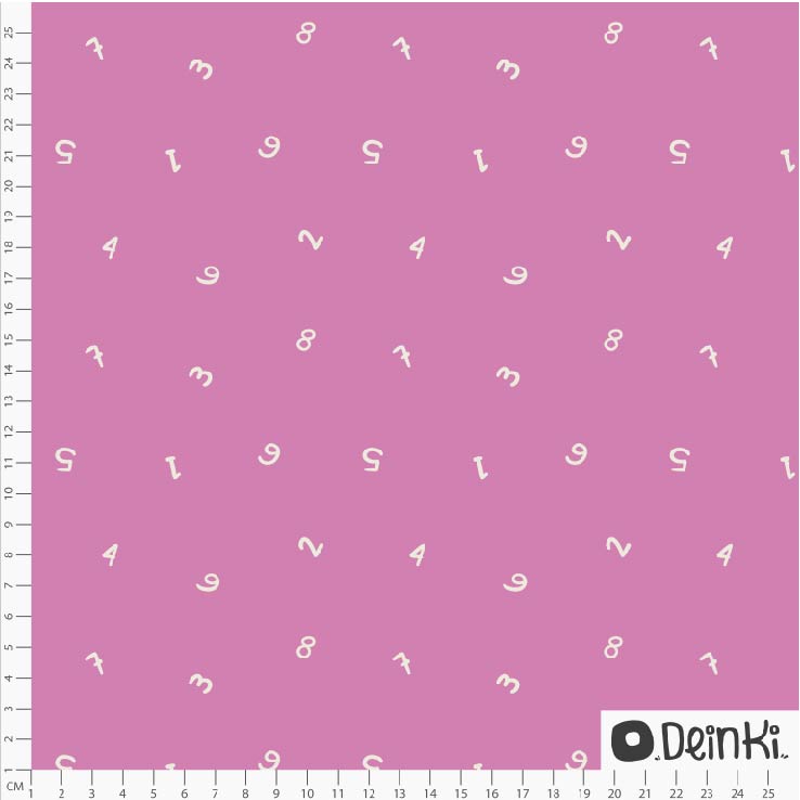 Organic Fabric - Small Numbers Pink by Deinki in pink