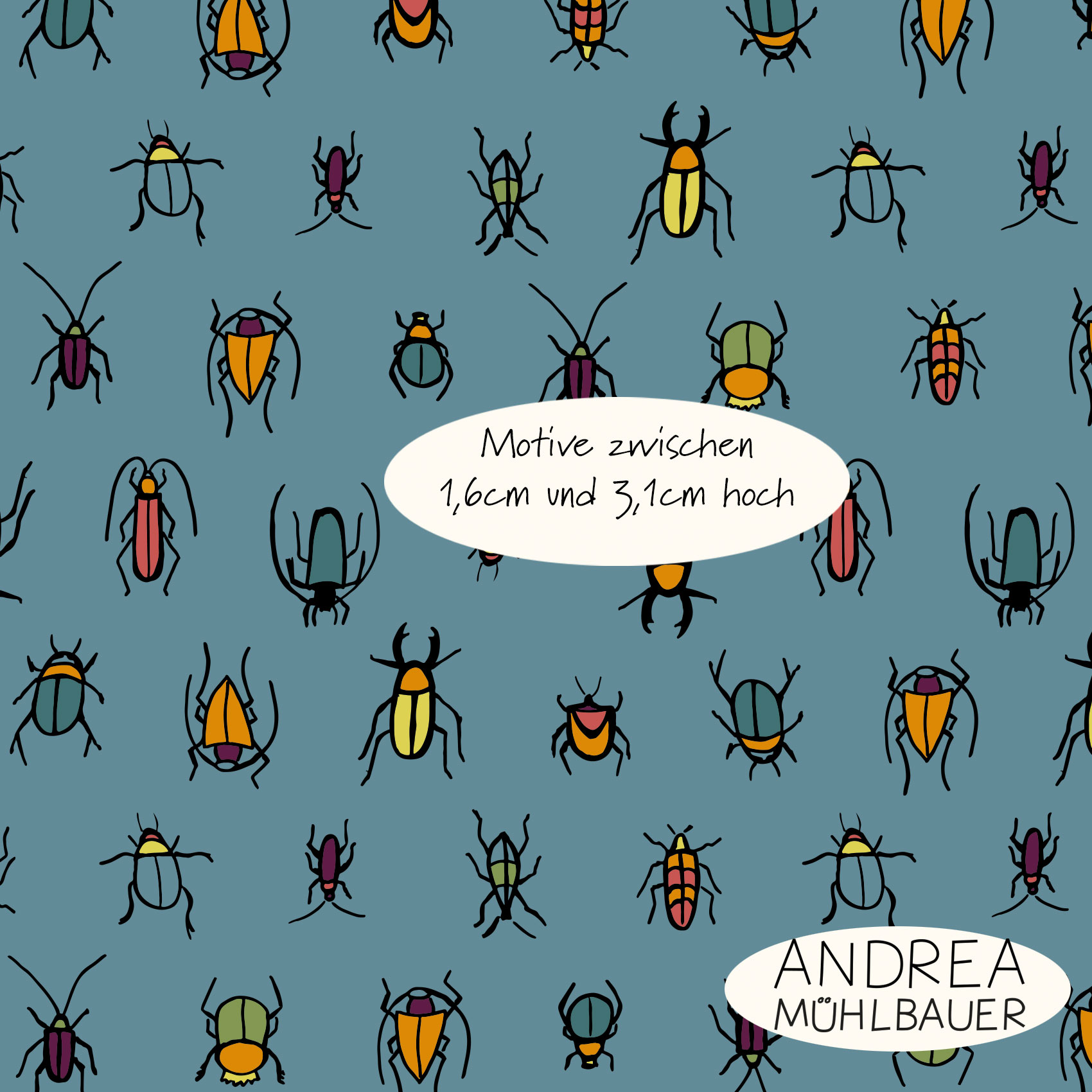 Bio Summersweat Stoff - Bugs on smokey blue - AndreaMuehlbauer, Tiere, blau, Breite 150 cm Bio Summersweat Stoff - Bugs on smokey blue - AndreaMuehlbauer, Tiere, blau, Breite 150 cm