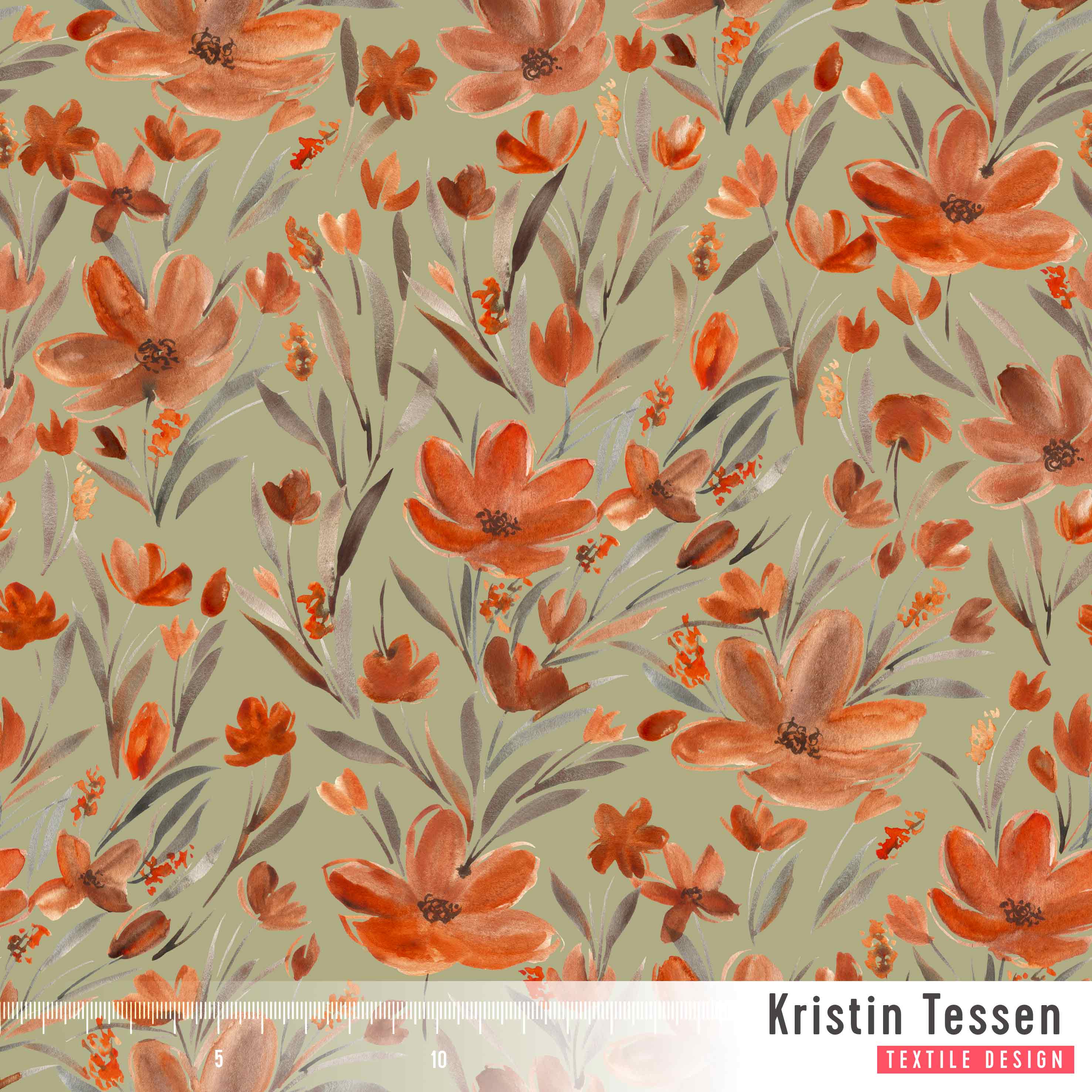 Bio Stoff - Herbstblumen Lemongras von Kristin Tessen in orange