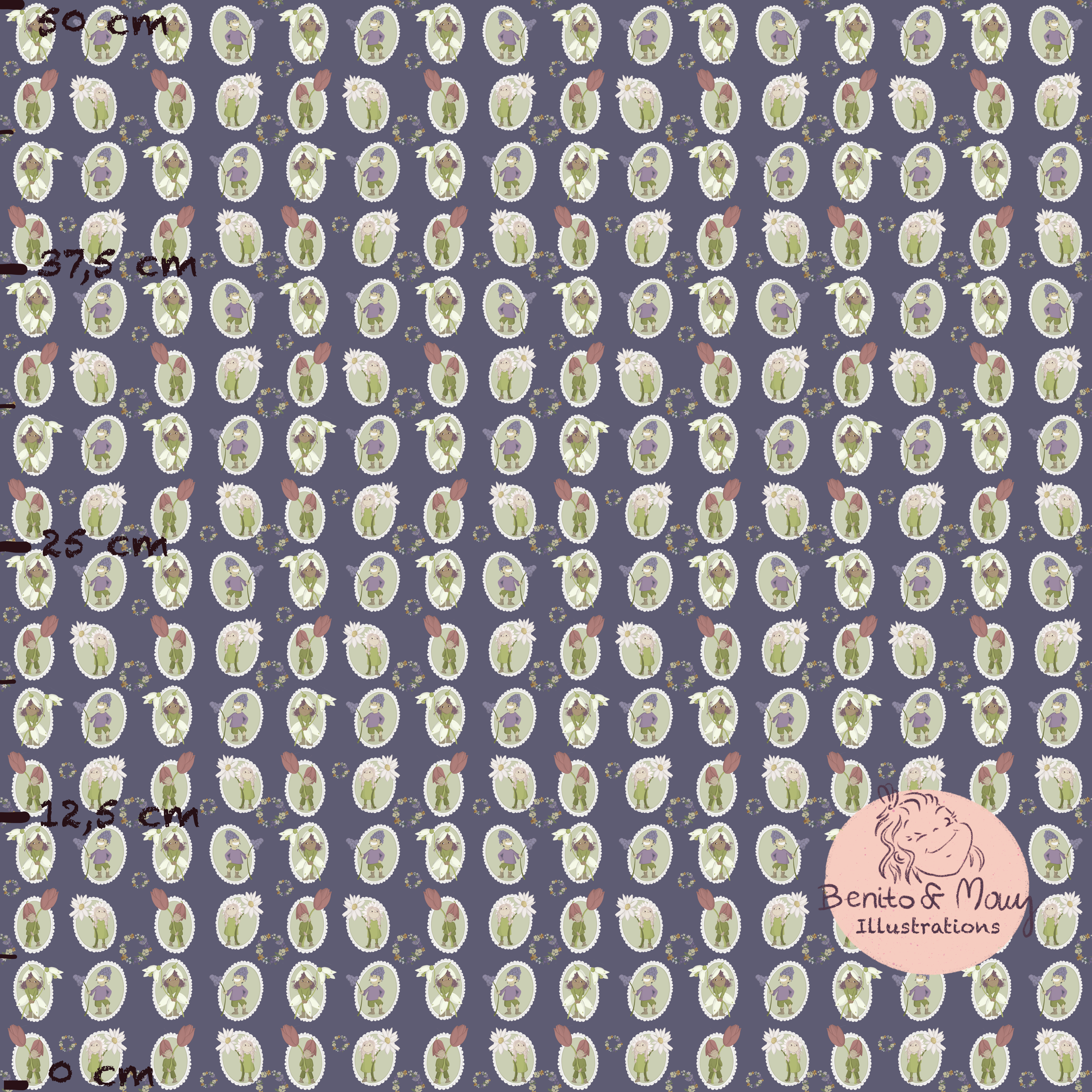 Bio Stoff  - Spring Magic Dunkelblau Klein - BenitoUndMausIllustration, blau, Floral & Blumen