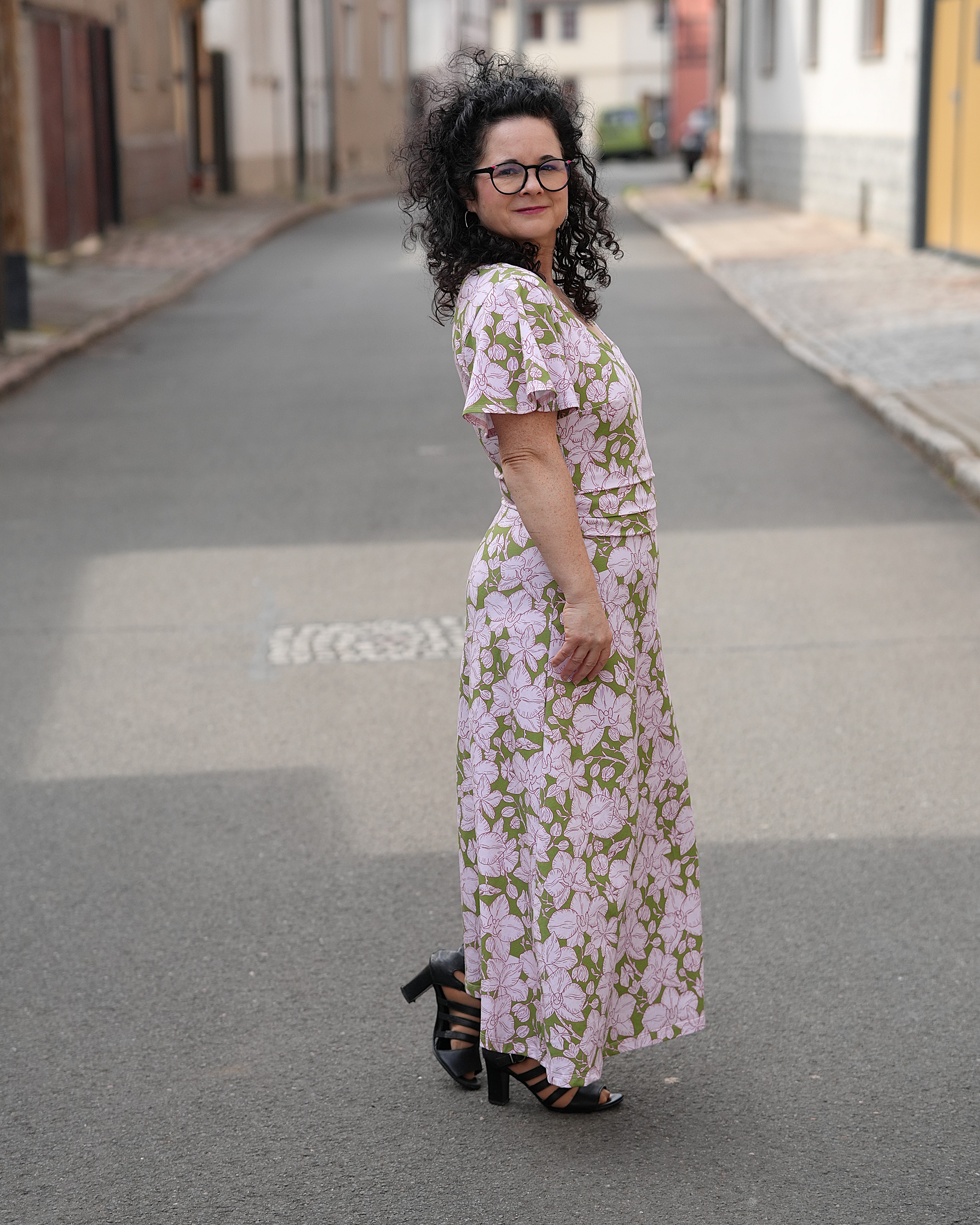 Bio Stoff  - Orchideenliebe Blütenherz grün