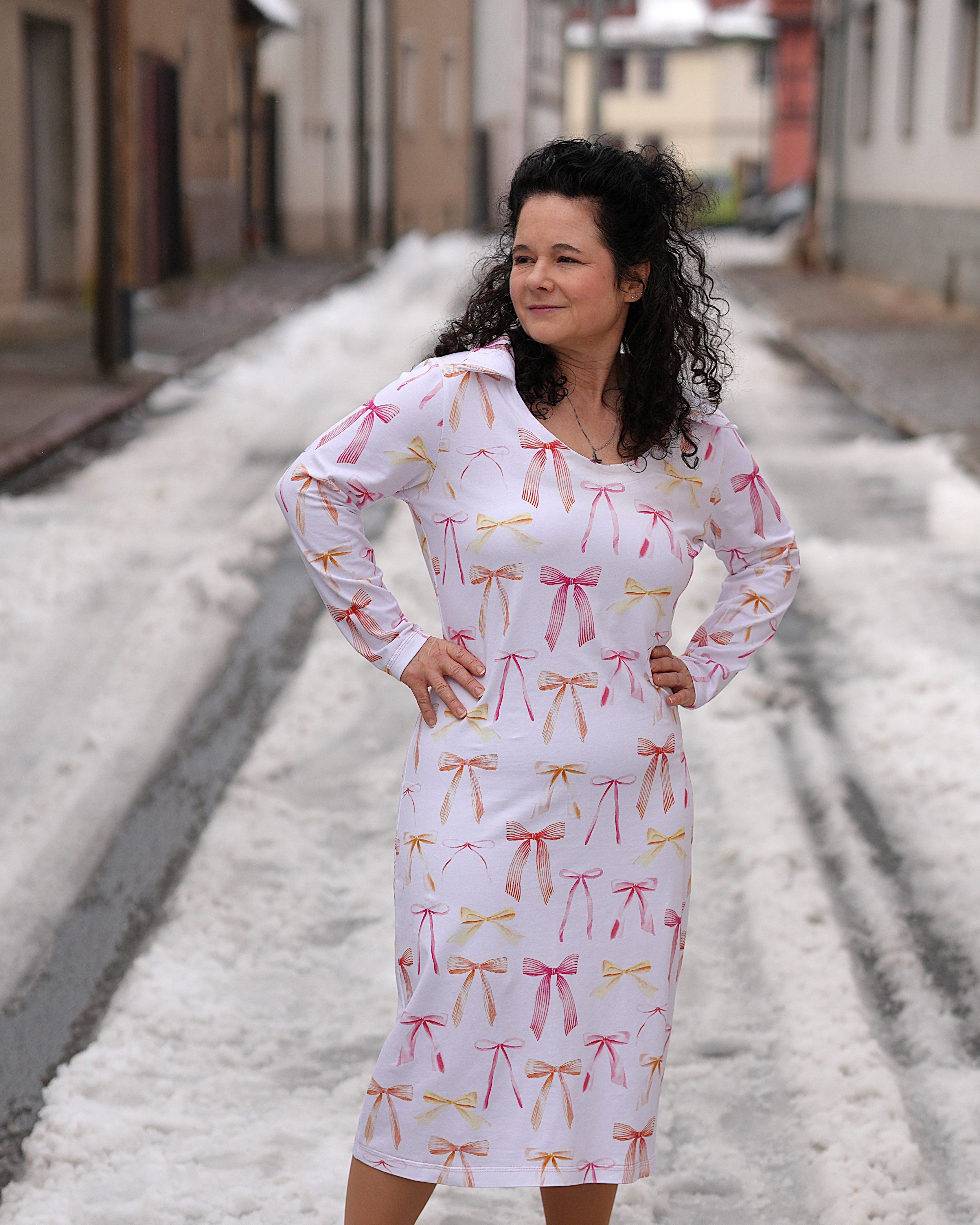 Organic fabric - Bows creme