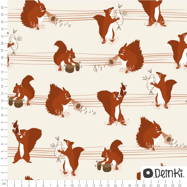 Bio Webware Stoff - Musikalische Eichhörnchen - Deinki, creme, Tiere, 100% Bio-Baumwolle Bio Webware Stoff - Musikalische Eichhörnchen - Deinki, creme, Tiere, 100% Bio-Baumwolle