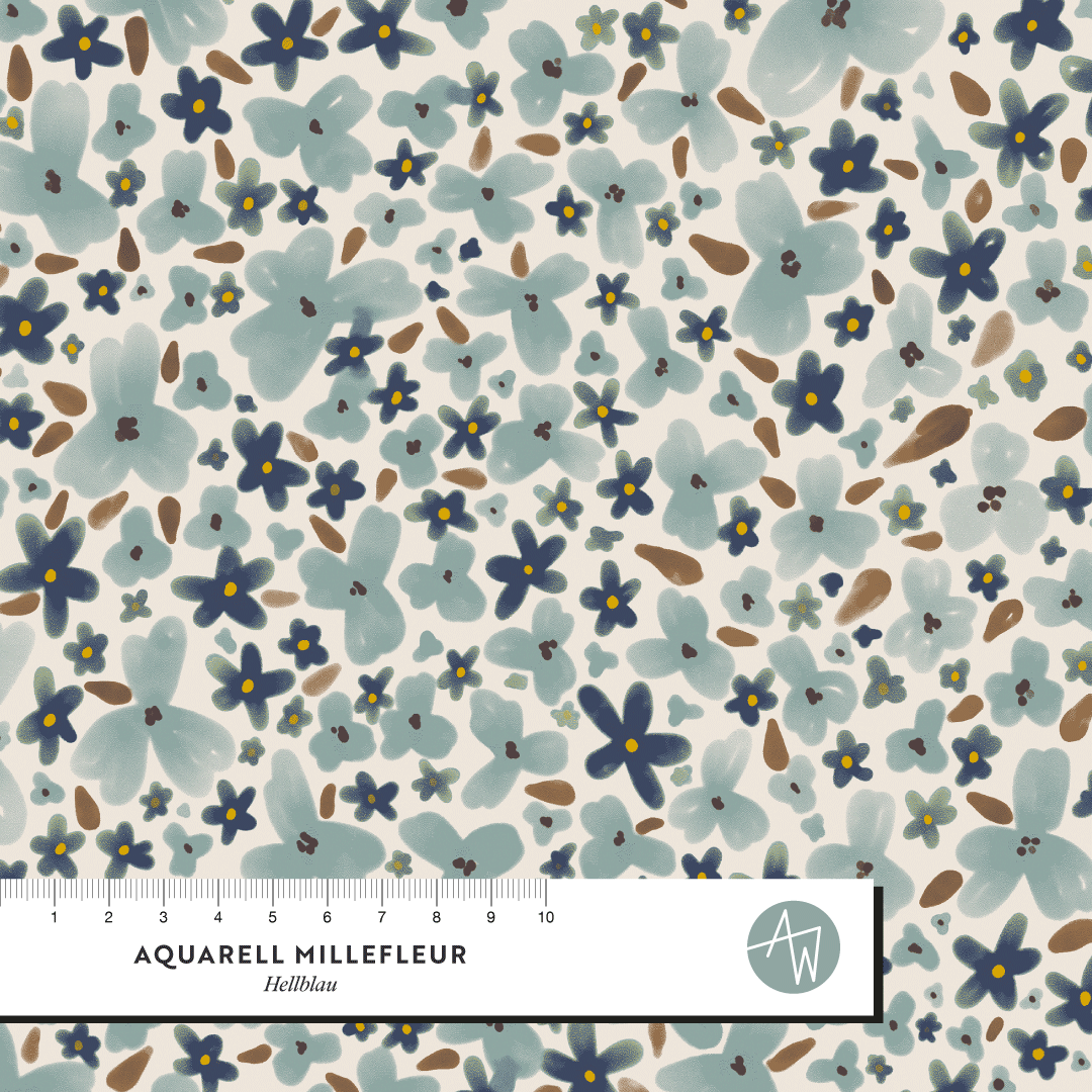 Bio Stoff  - Aquarell Millefleur hellblau
