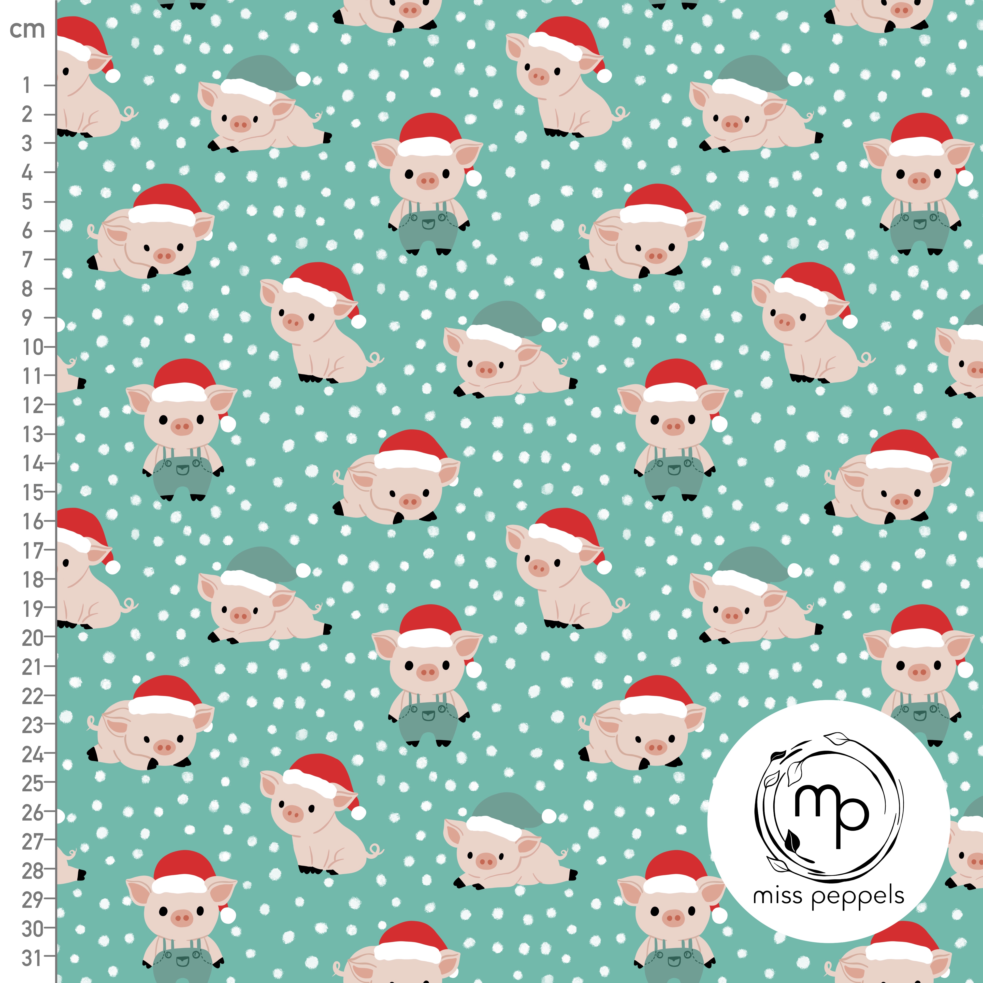 Bio Webware Stoff  -  Schnee Schweine Türkis - misspeppels, Weihnachten, Tiere, mint, 100% Bio-Baumwolle