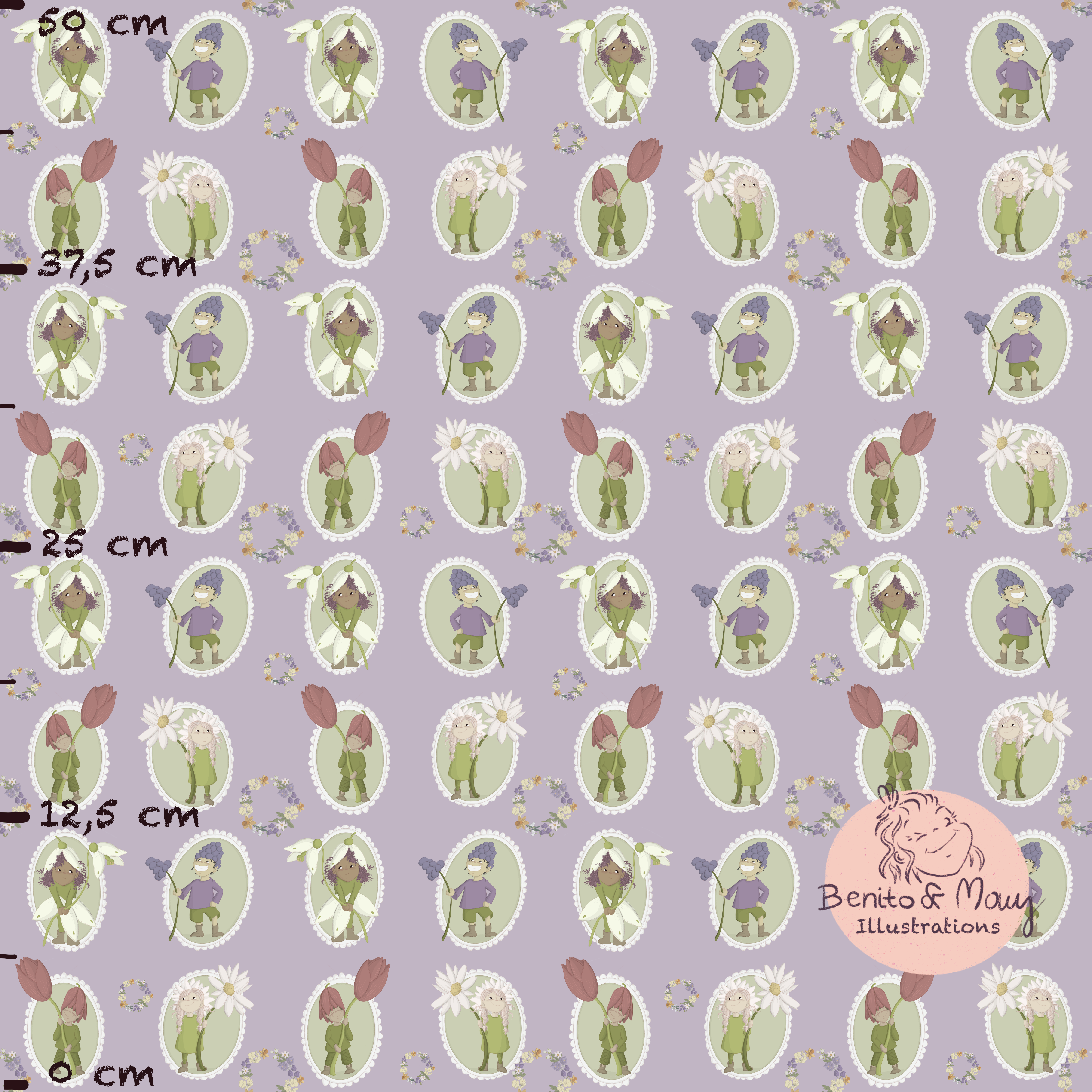 Bio Stoff  - Spring Magic Lila Groß - BenitoUndMausIllustration, lila, Floral & Blumen
