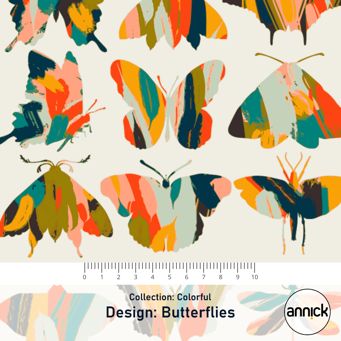 Bio Canvas Stoff  - Colorful Butterflies - Annick, bunt, Tiere, 100% Bio-Baumwolle