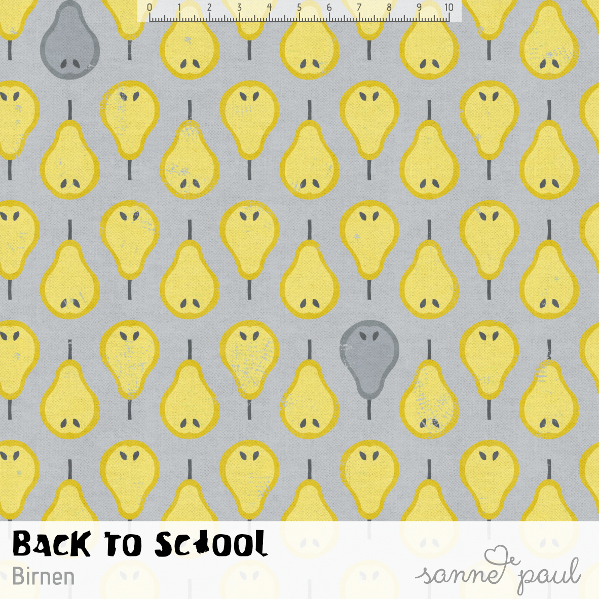 Bio Stoff  - Back to School Birnen - SannePaul, grau, Obst & Gemüse