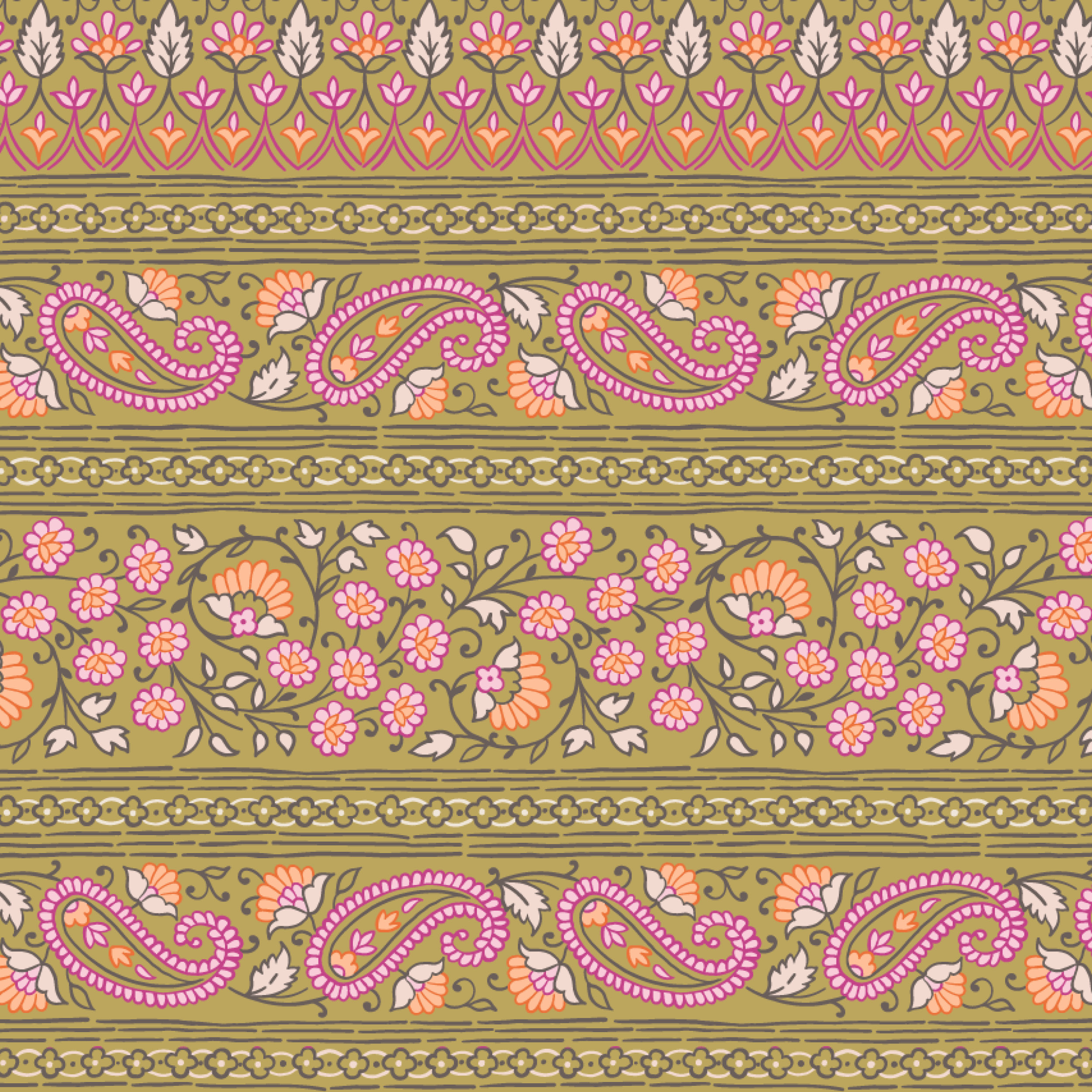 Bio Stoff  - Frühlingsfolklore Mustermix grün