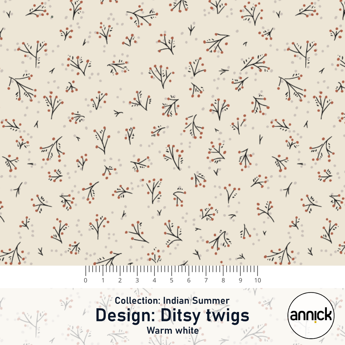 Bio Webware Stoff  -  Indian Summer Ditsy Twigs Warm White  - Annick, Herbst, weiß, Floral & Blumen, 100% Bio-Baumwolle