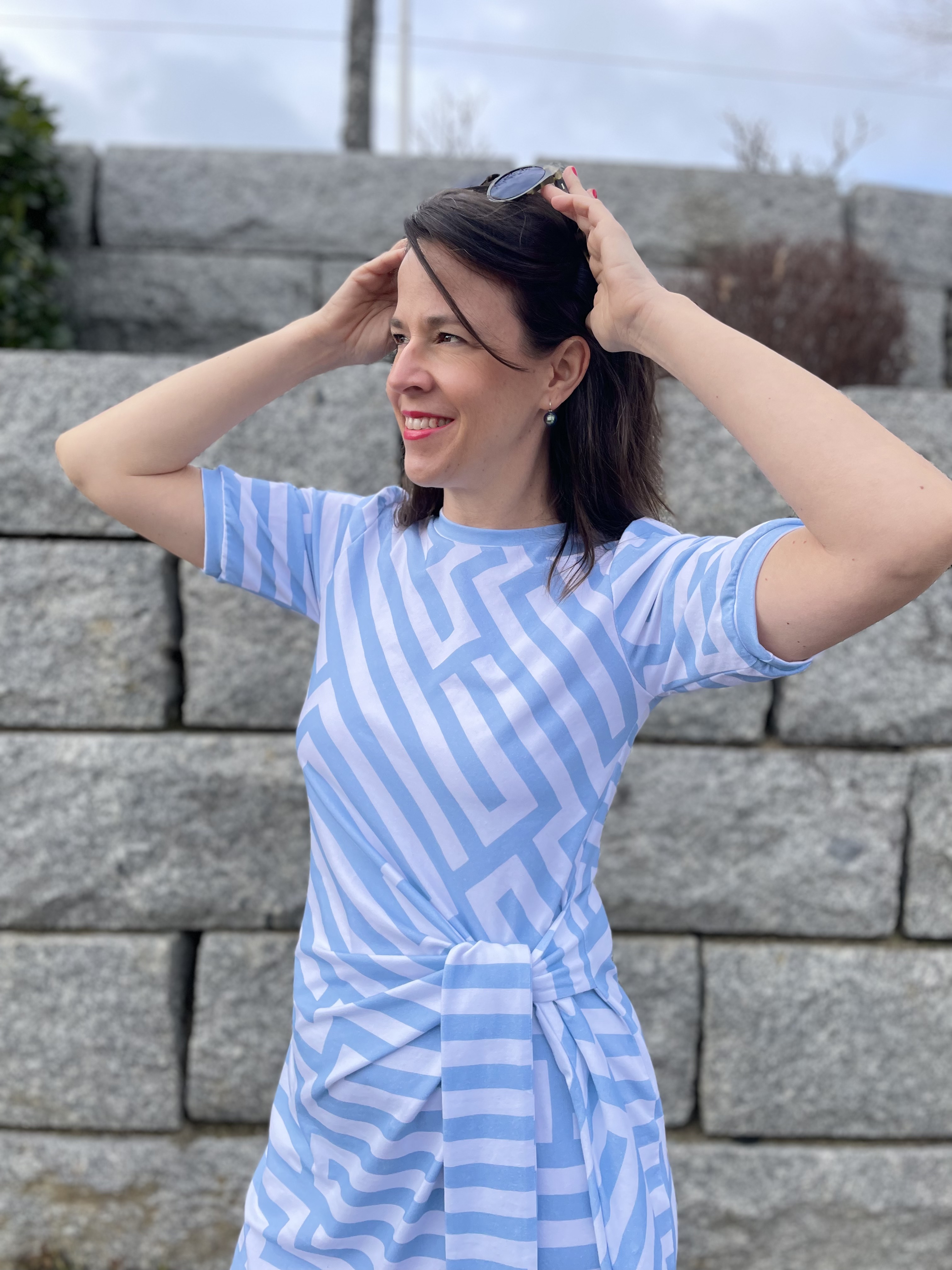 Bio Stoff - Gleichklang Vertikalstreifen blau